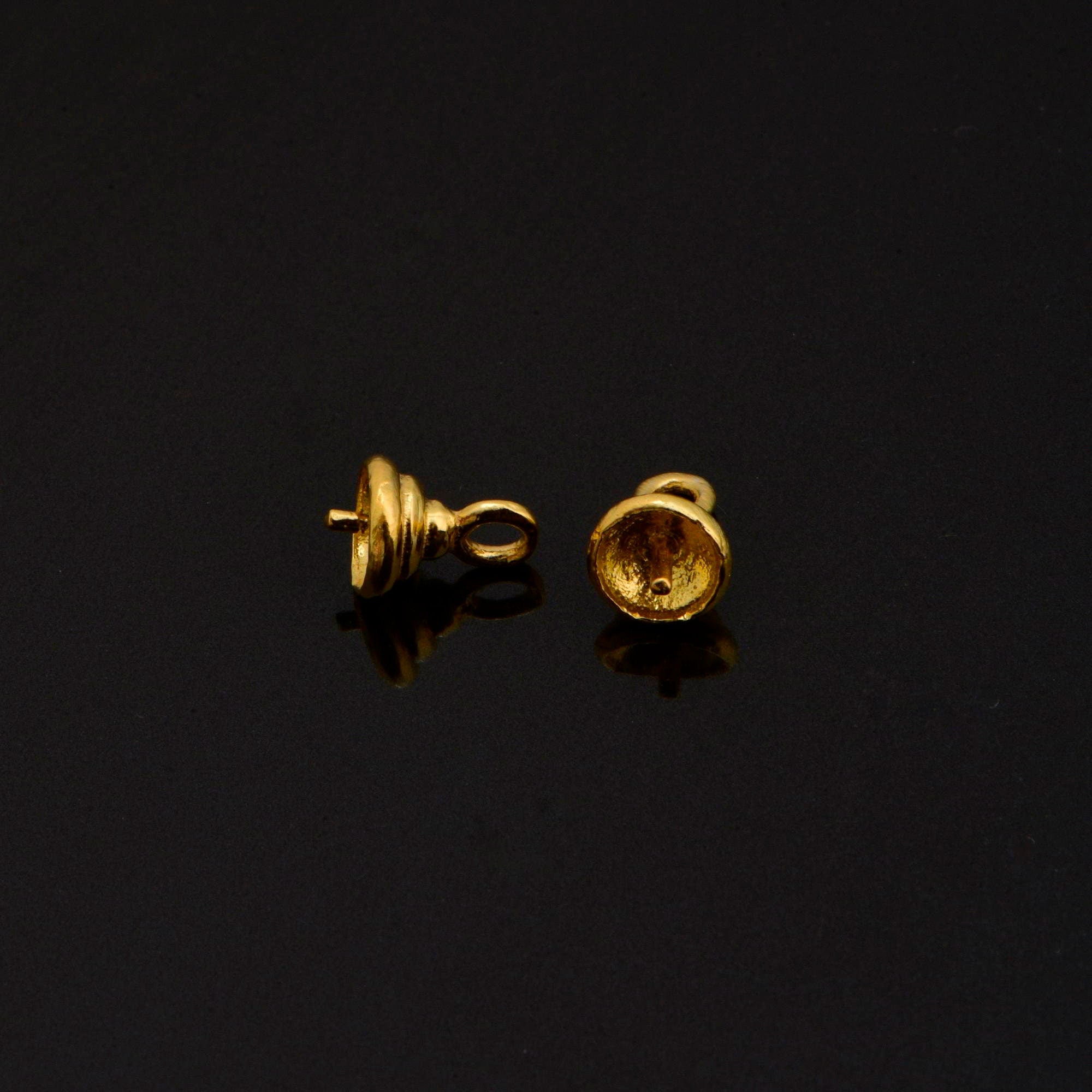 24K Gold Vermeil Peg Bail Hand Made Bead Caps for Half Drilled Beads, 925 Silver Bead Caps in 24K Gold, Jewelry Supplies, VM76