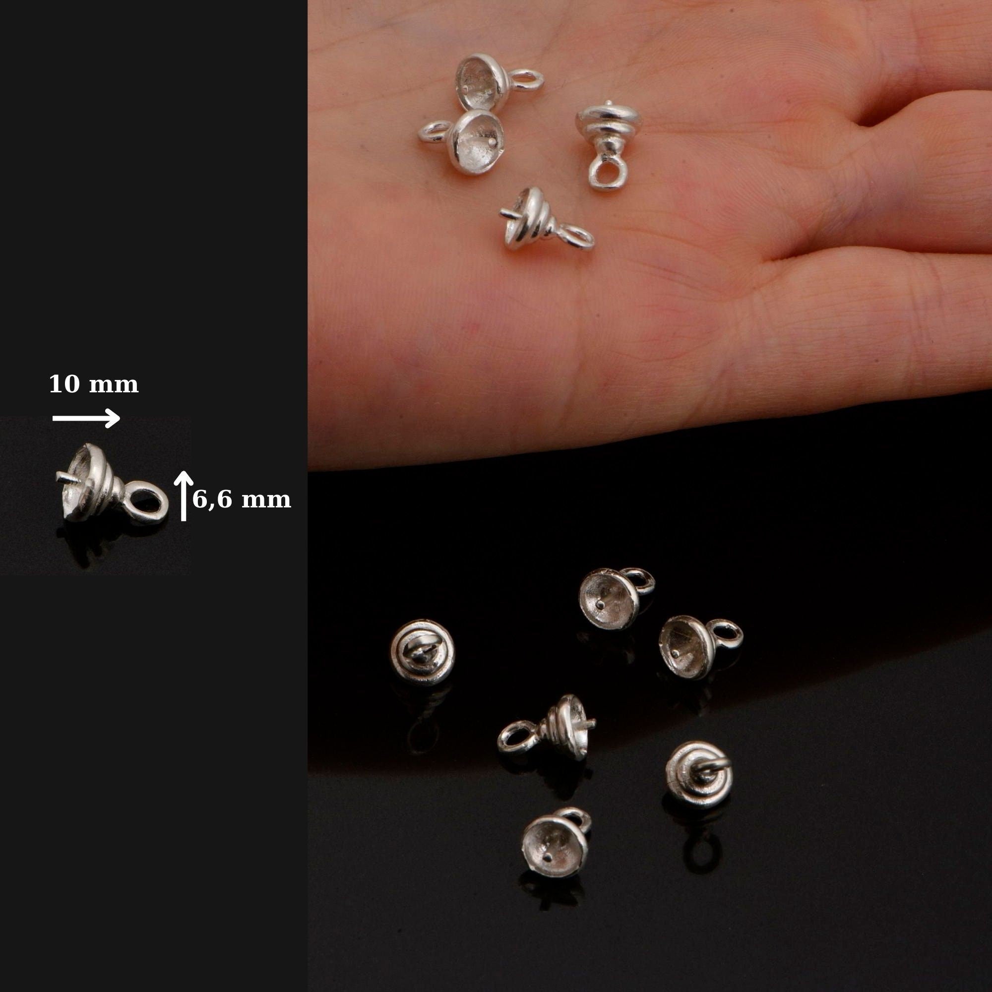 925 Sterling Silver and 24 K Gold Vermeil Peg Bail Hand Made Bead Caps for Half Drilled Beads, Jewelry Supplies, M/VM76