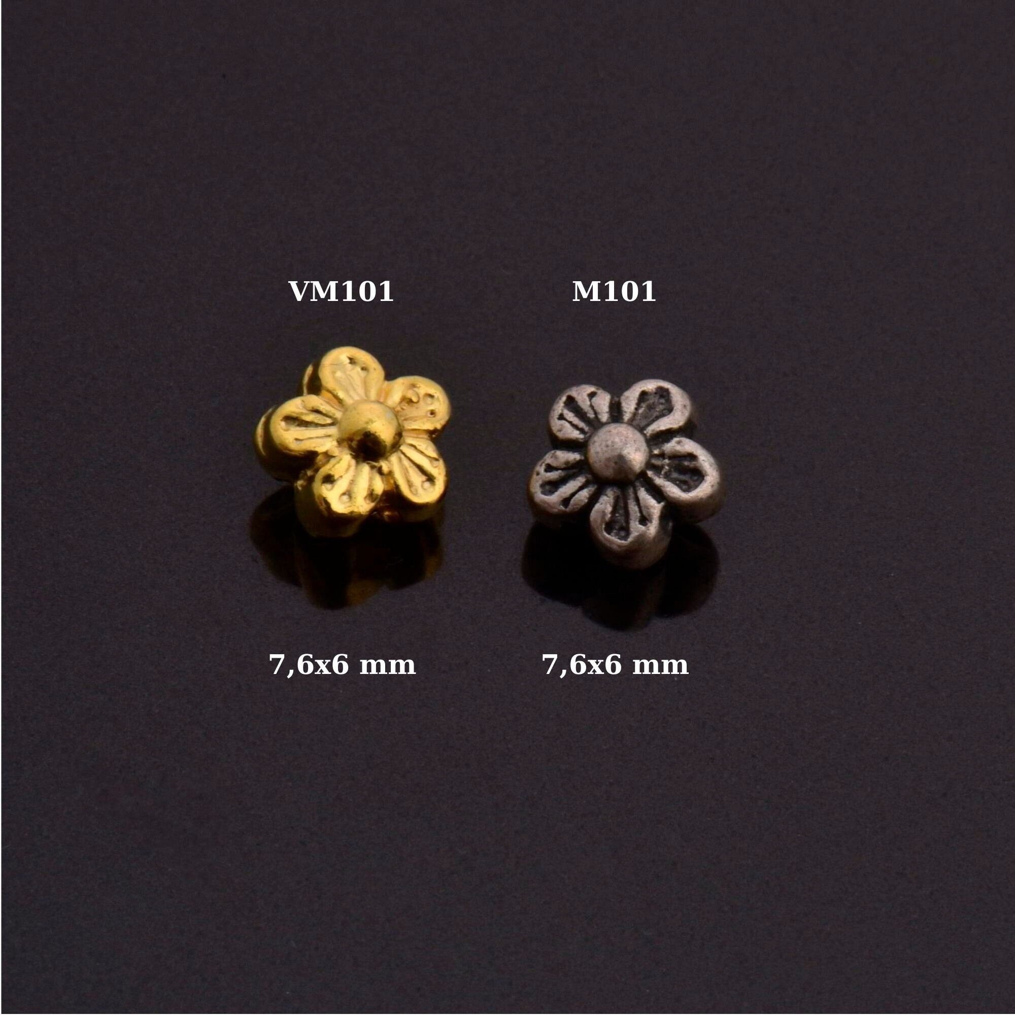 24K Gold Vermeil and 925 Silver Flower Spacer Beads, Handmade Silver Spacer Beads in Gold, Silver Spacer Beads, Jewelry Supplies, M/VM101
