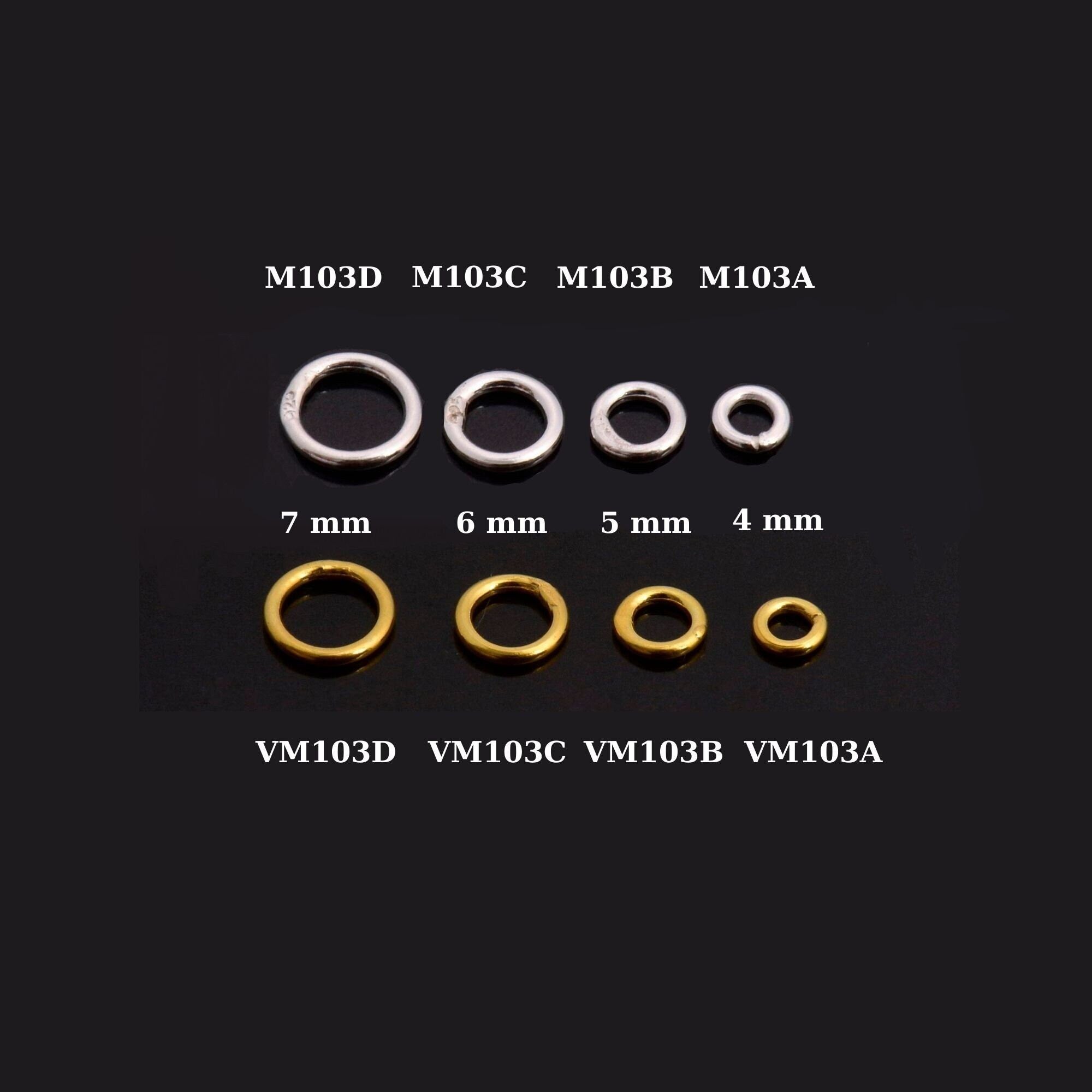 24K Gold Vermeil & 925 Silver High Quality CLOSED Jump Rings, CLOSED Jump Rings, Sterling Silver Closed Rings Jewelry Supplies, M/VM103A-D