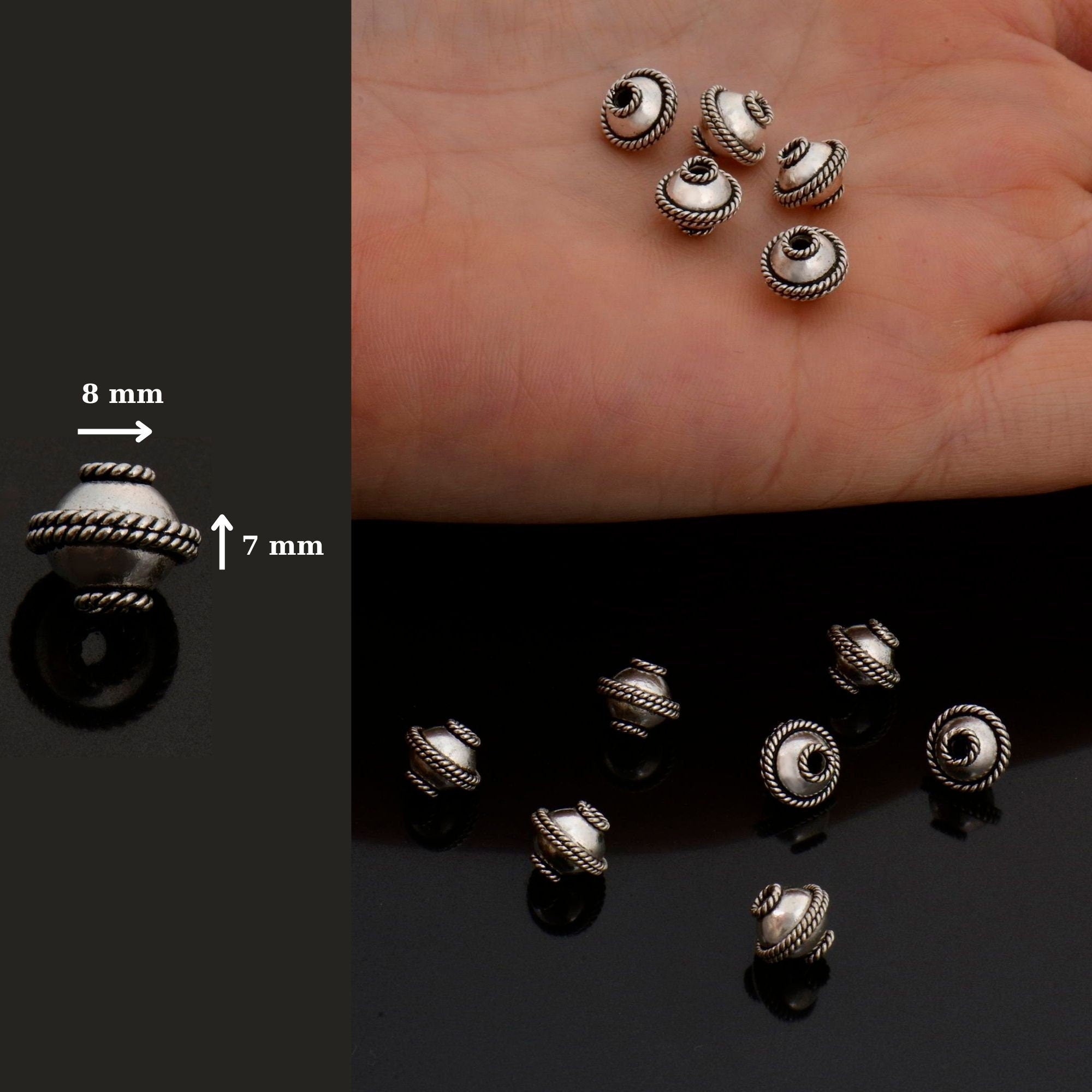 925 Sterling Silver Flying Saucer Beads, Handmade Silver Beads, Solid Silver Beads, Spacer Beads, Handmade Beads, Jewelry Supply, M118A