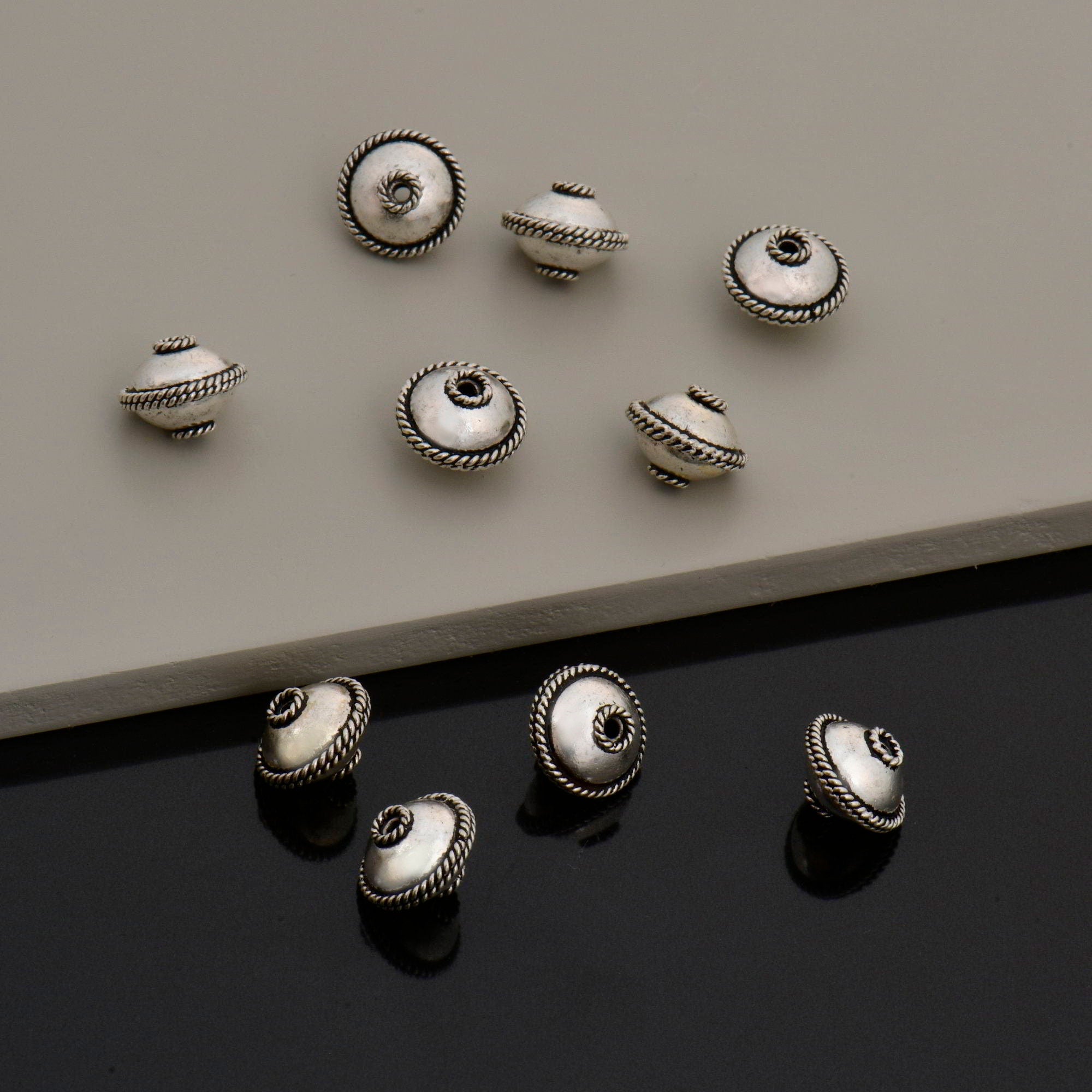 925 Sterling Silver Flying Saucer Beads, Handmade Silver Beads, Solid Silver Beads, Spacer Beads, Handmade Beads, Jewelry Supply, M118B