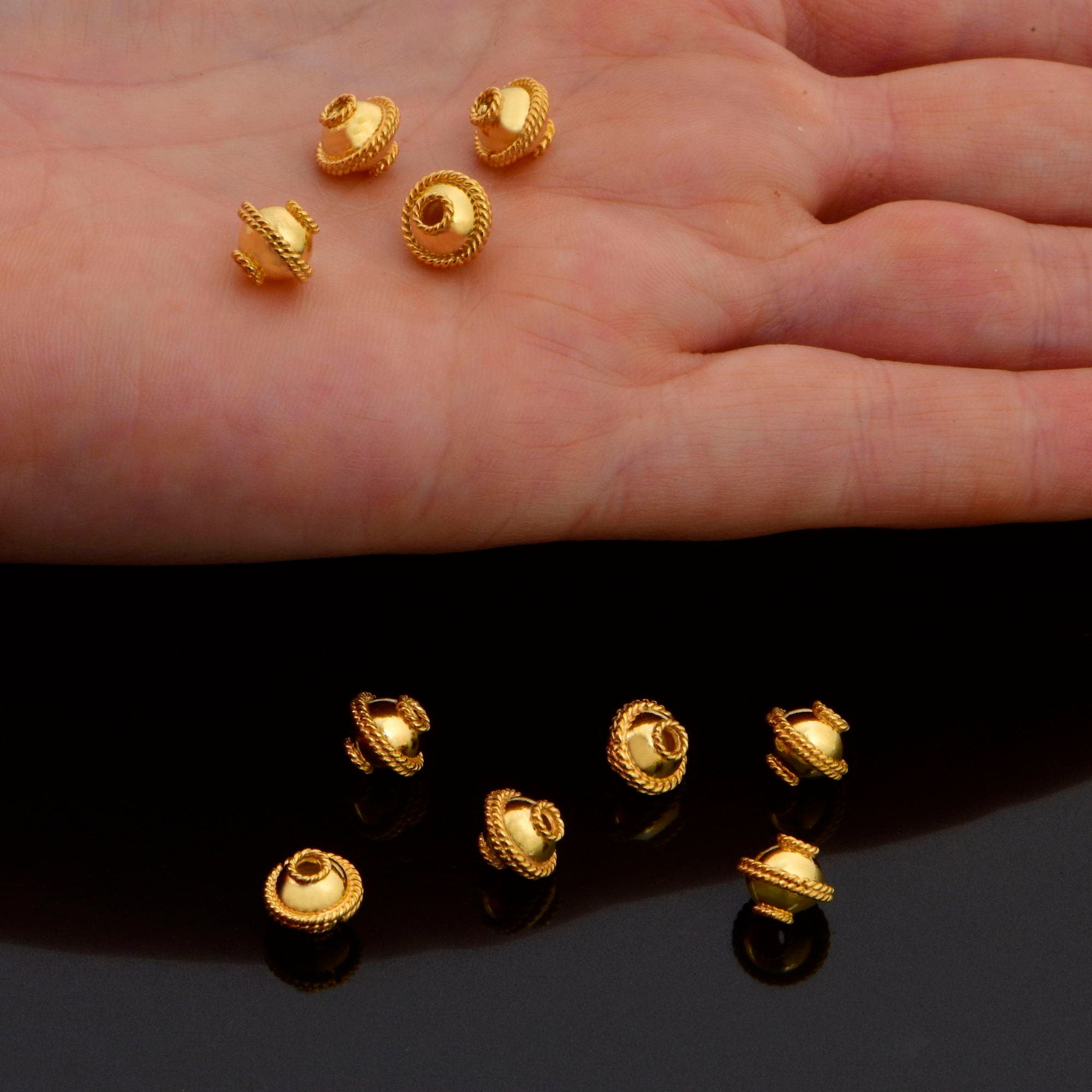 24K Gold Vermeil Flying Saucer Beads, Handmade Silver Beads in 24K Gold, 925 Solid Silver Beads, Handmade Beads, Jewelry Supply, VM118A