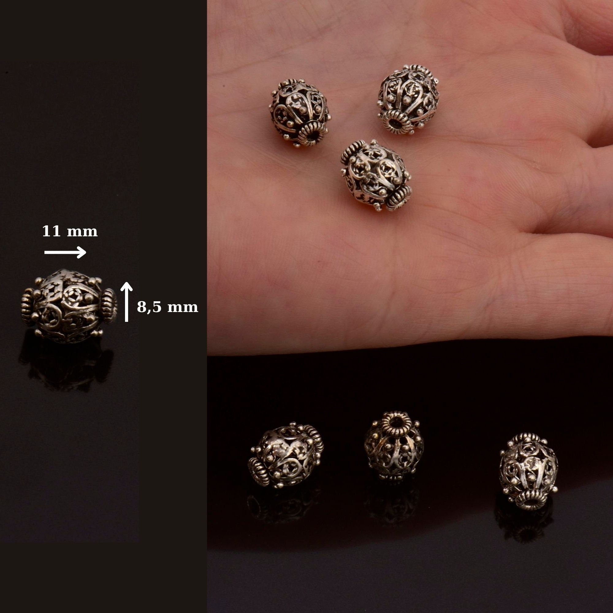 925 Sterling Silver Filigree Beads, Handmade Silver Beads, 925 Solid Silver Beads, Spacer Beads, Jewelry Supply, M109A