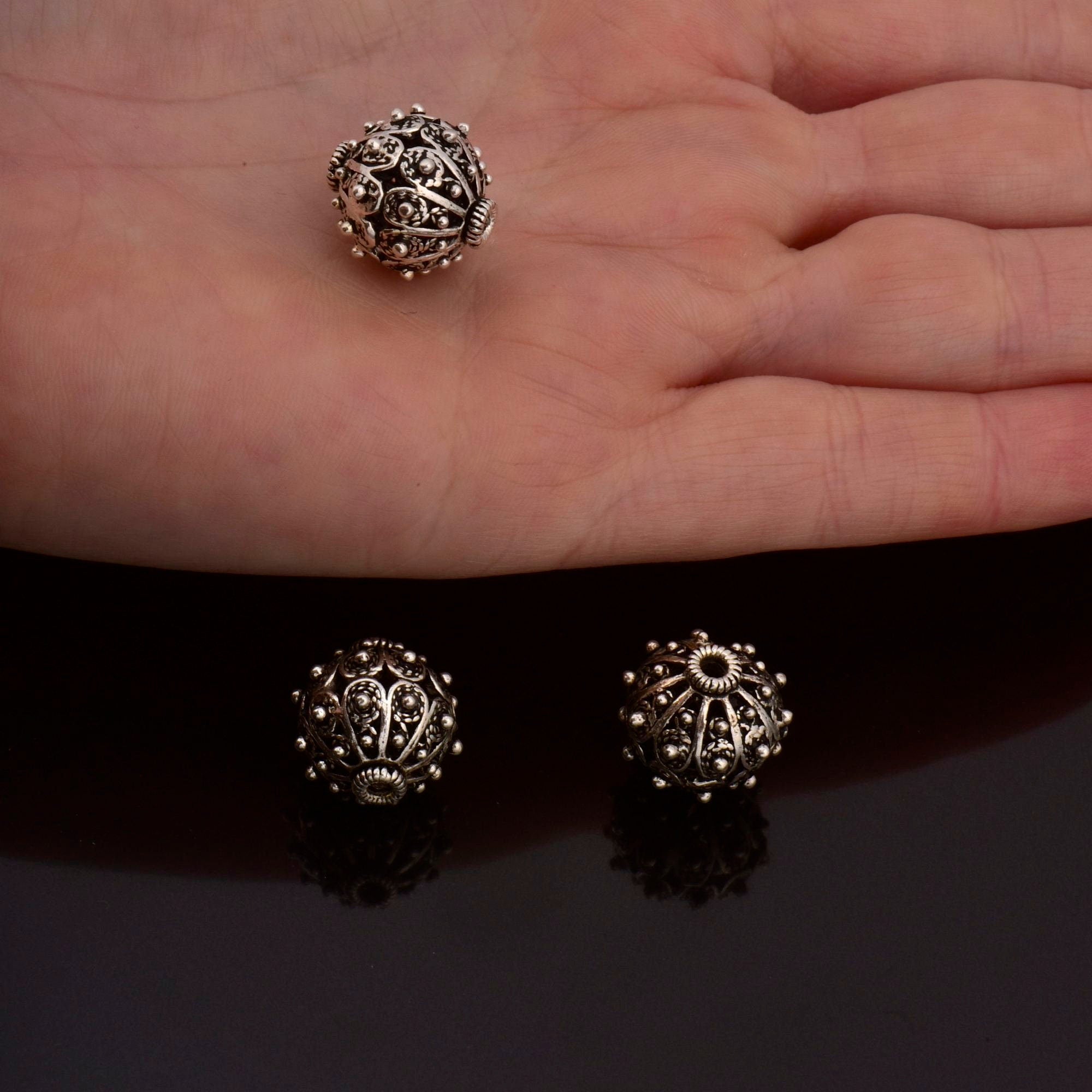 925 Sterling Silver Filigree Beads, Handmade Silver Beads, 925 Solid Silver Beads, Spacer Beads, Jewelry Supply, M109C