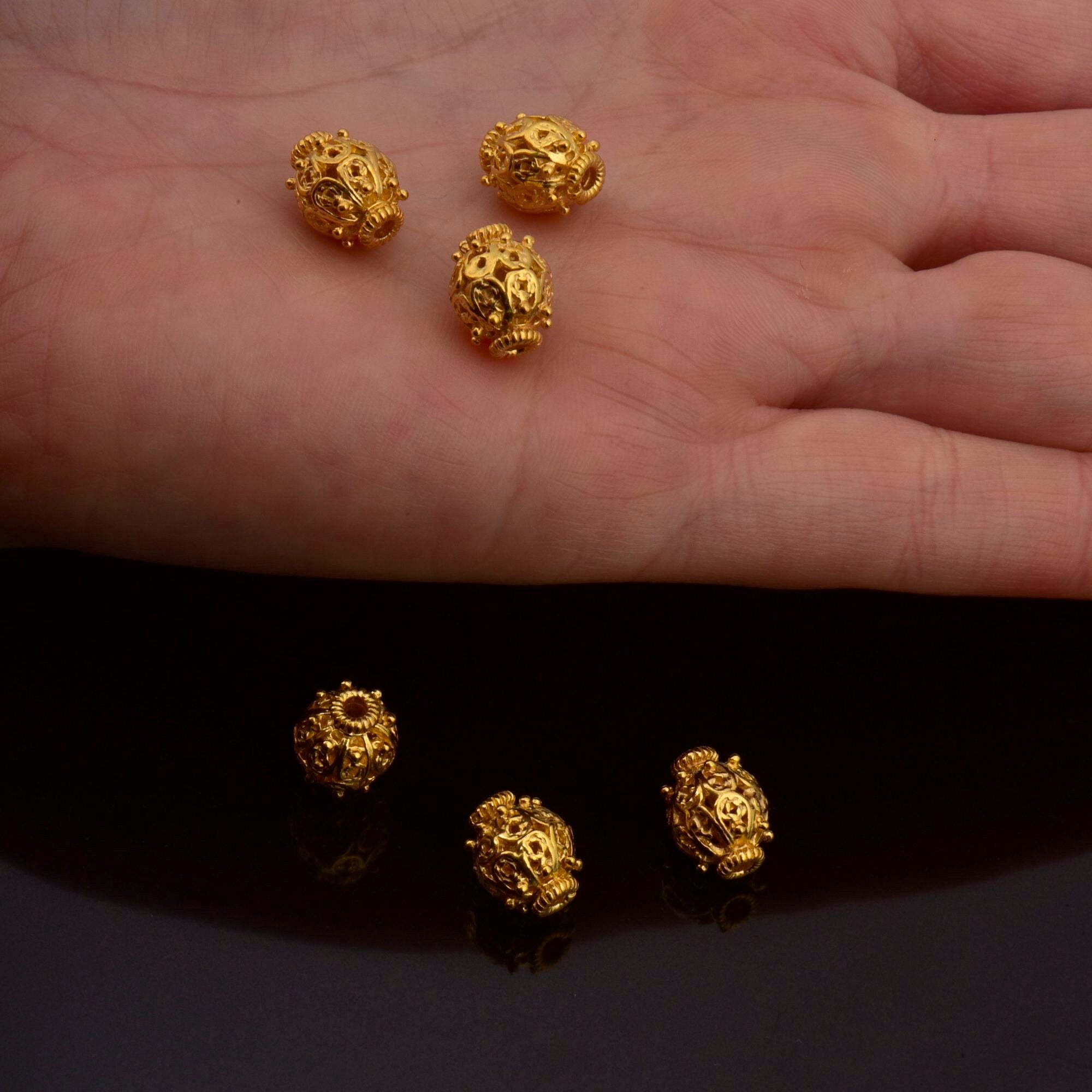 24K Gold Vermeil Filigree Beads, Handmade Silver Beads in 24K Gold, 925 Solid Silver Beads, Spacer Beads, Jewelry Supply, VM109A