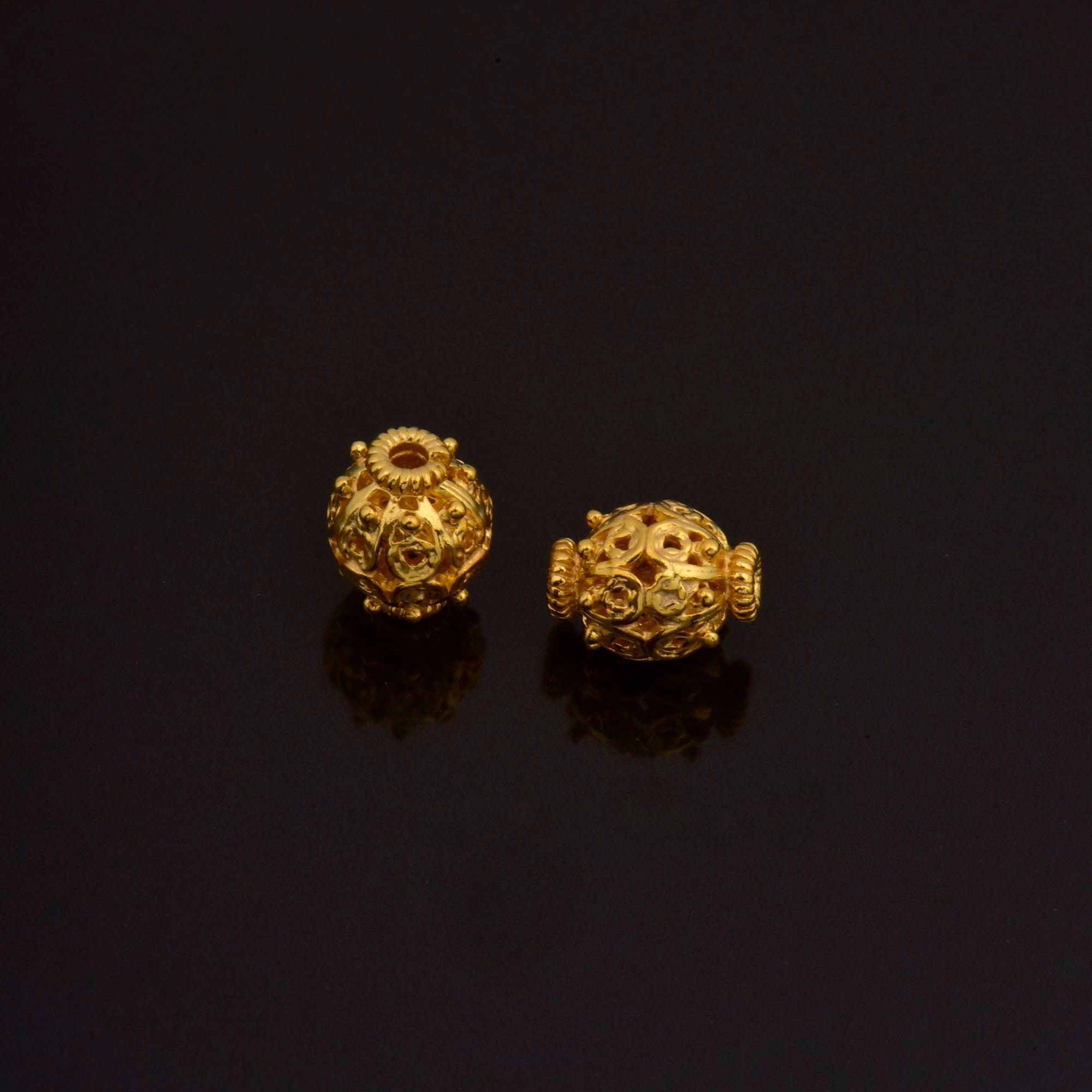 24K Gold Vermeil Filigree Beads, Handmade Silver Beads in 24K Gold, 925 Solid Silver Beads, Spacer Beads, Jewelry Supply, VM109A