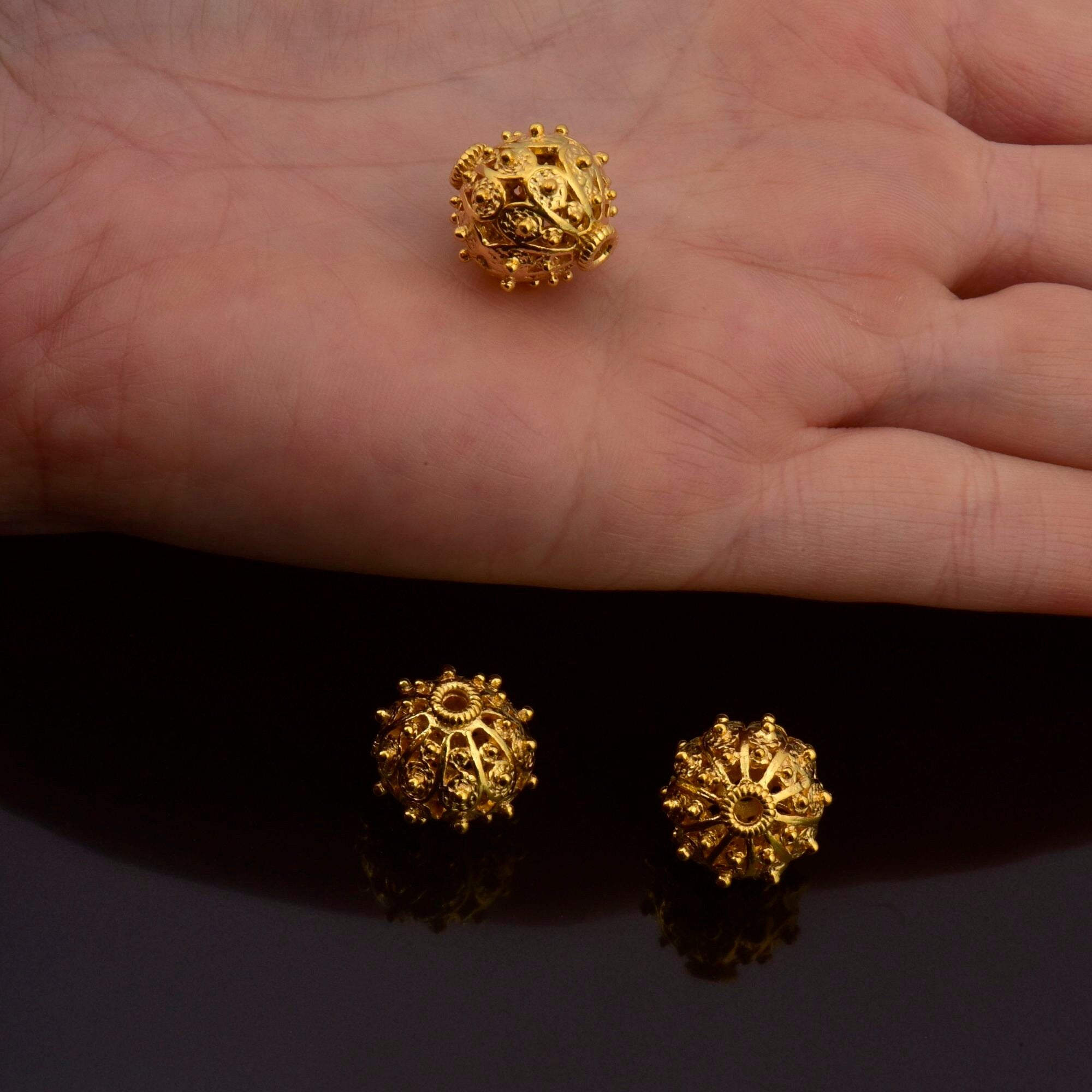 24K Gold Vermeil Filigree Beads, Handmade Silver Beads in 24K Gold, 925 Solid Silver Beads, Spacer Beads, Jewelry Supply, VM109C