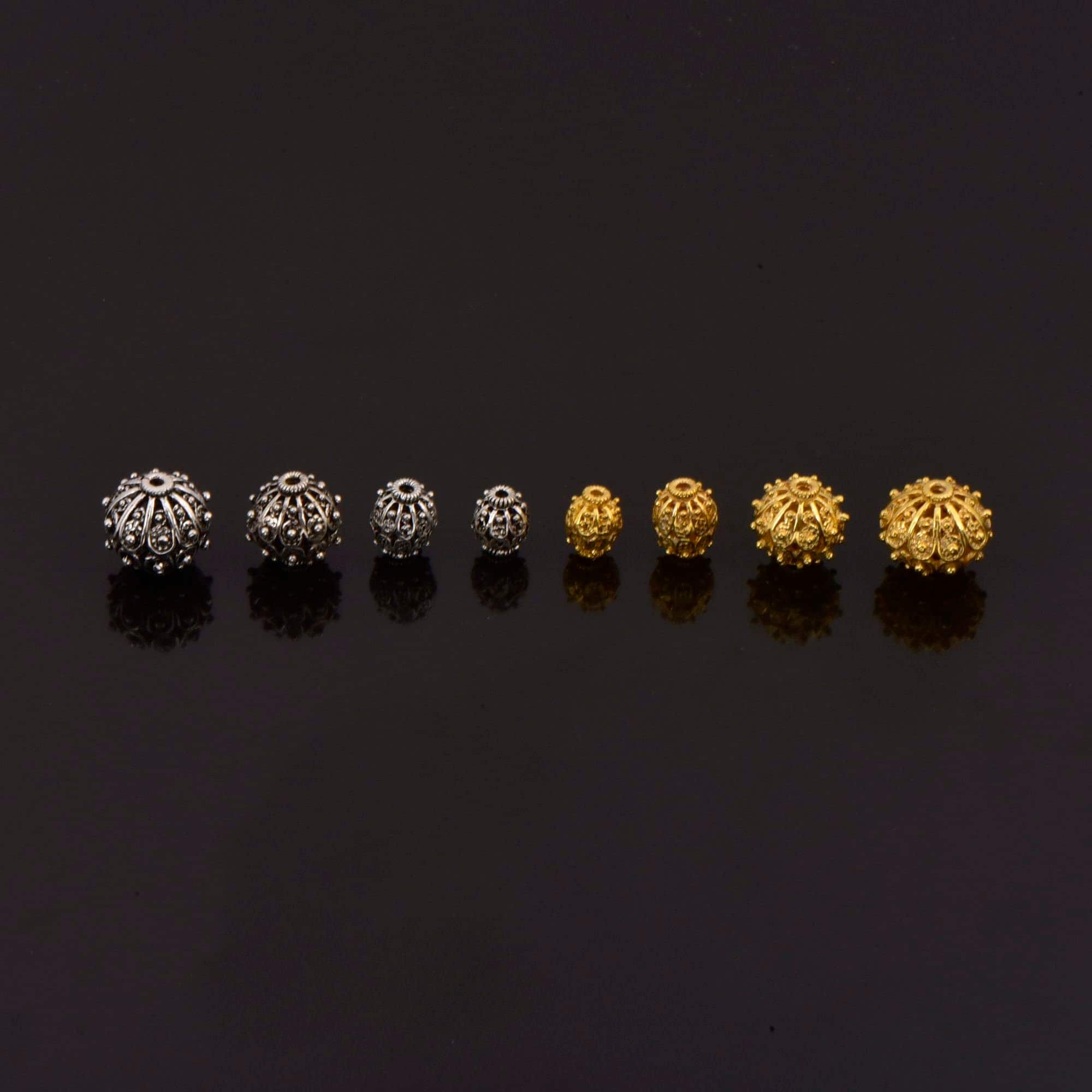 24K Gold Vermeil and 925 Silver Filigree Beads, Handmade Silver Beads in 24K Gold, Gold Beads, Spacer Beads, Jewelry Supply, M/VM109A-D