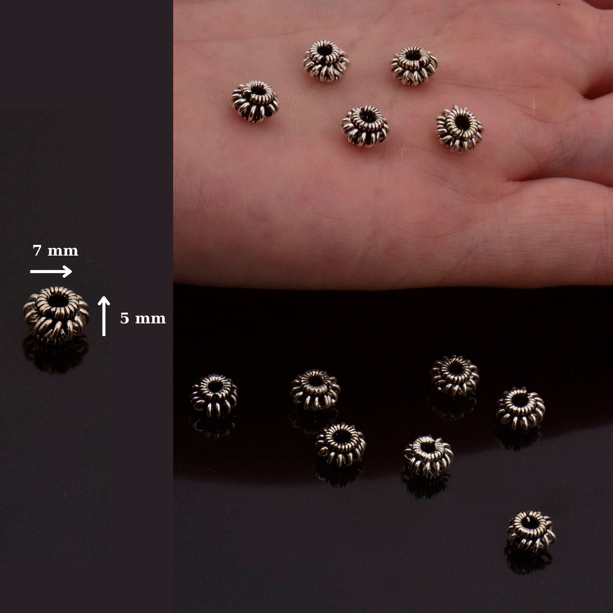 925 Sterling Silver Filigree Beads, Handmade Silver Beads, Solid Silver Beads, Spacer Beads, Jewelry Supply, M110