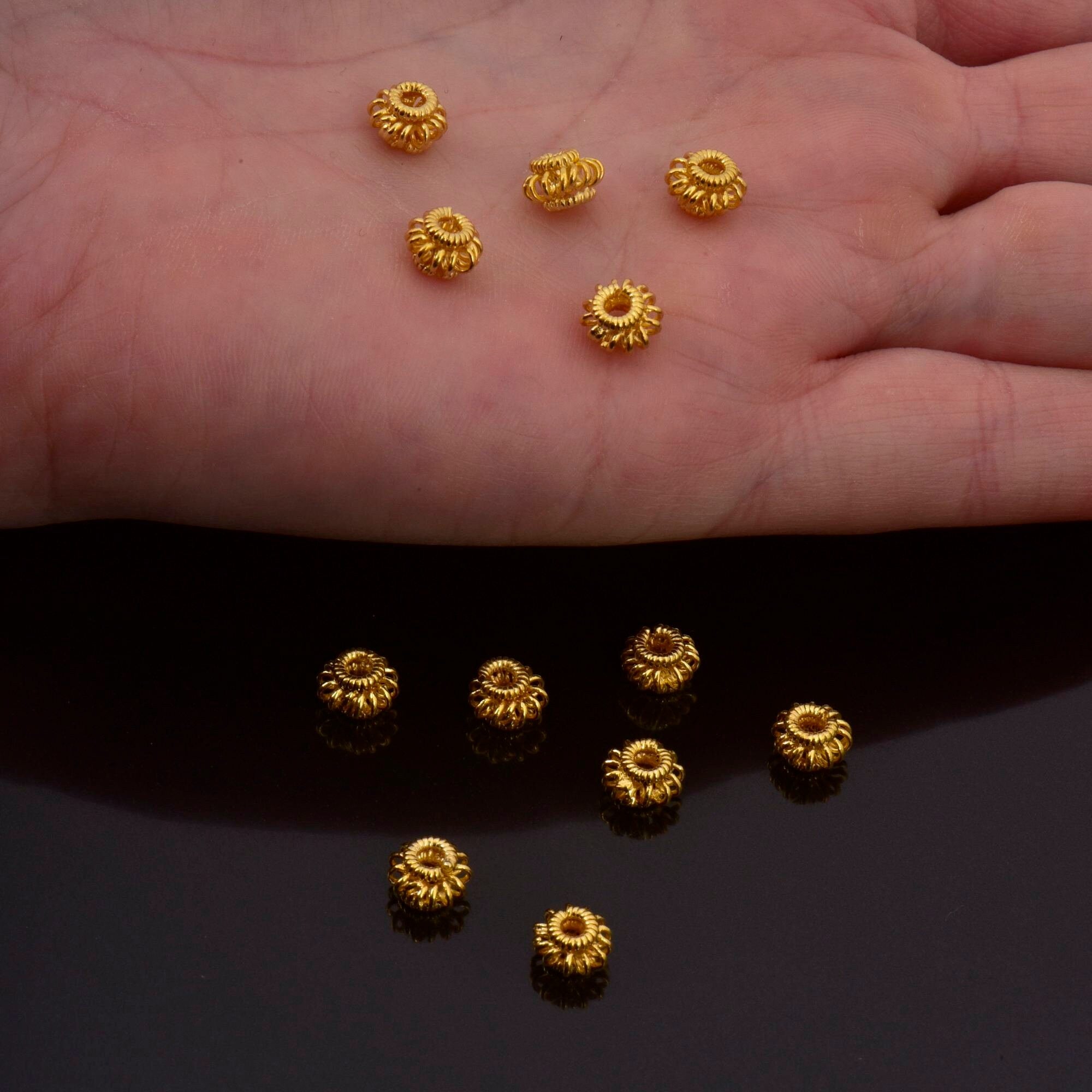 24K Gold Vermeil Filigree Beads, Handmade Silver Beads in 24K Gold, 925 Solid Silver Beads, Spacer Beads, Jewelry Supply, VM110