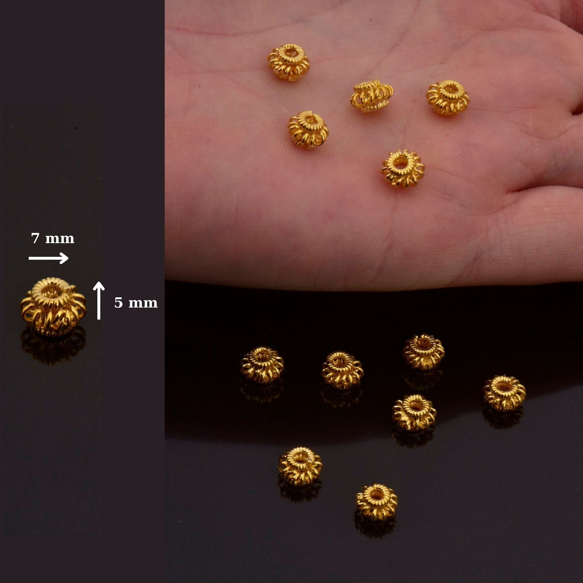 24K Gold Vermeil Filigree Beads, Handmade Silver Beads in 24K Gold, 925 Solid Silver Beads, Spacer Beads, Jewelry Supply, VM110