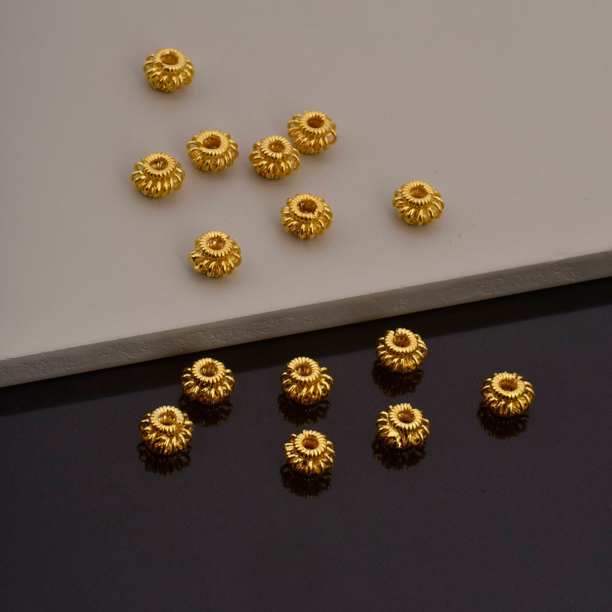 24K Gold Vermeil Filigree Beads, Handmade Silver Beads in 24K Gold, 925 Solid Silver Beads, Spacer Beads, Jewelry Supply, VM110