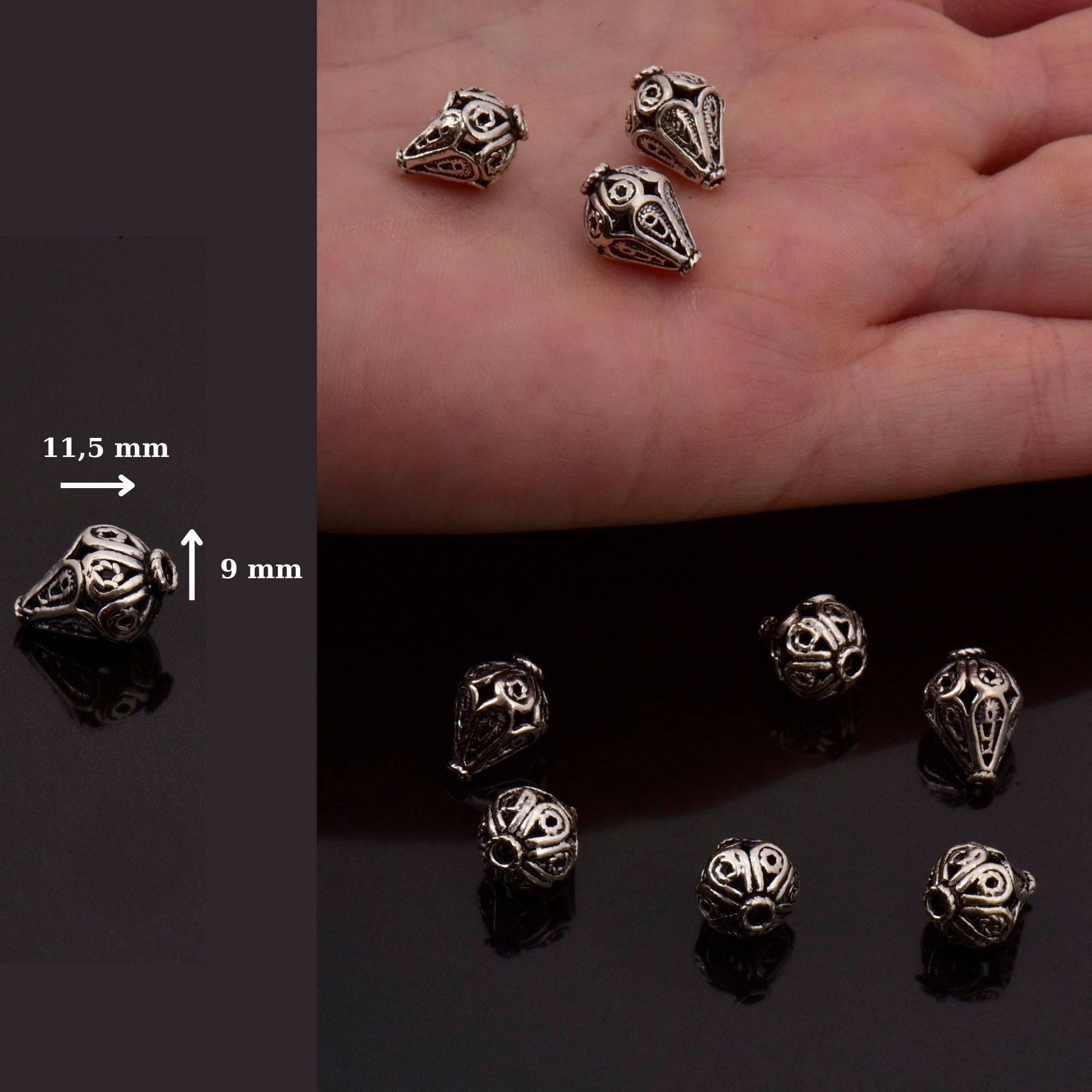 925 Sterling Silver Filigree Beads, Handmade Silver Beads, Solid Silver Beads, Spacer Beads, Jewelry Supply, M111