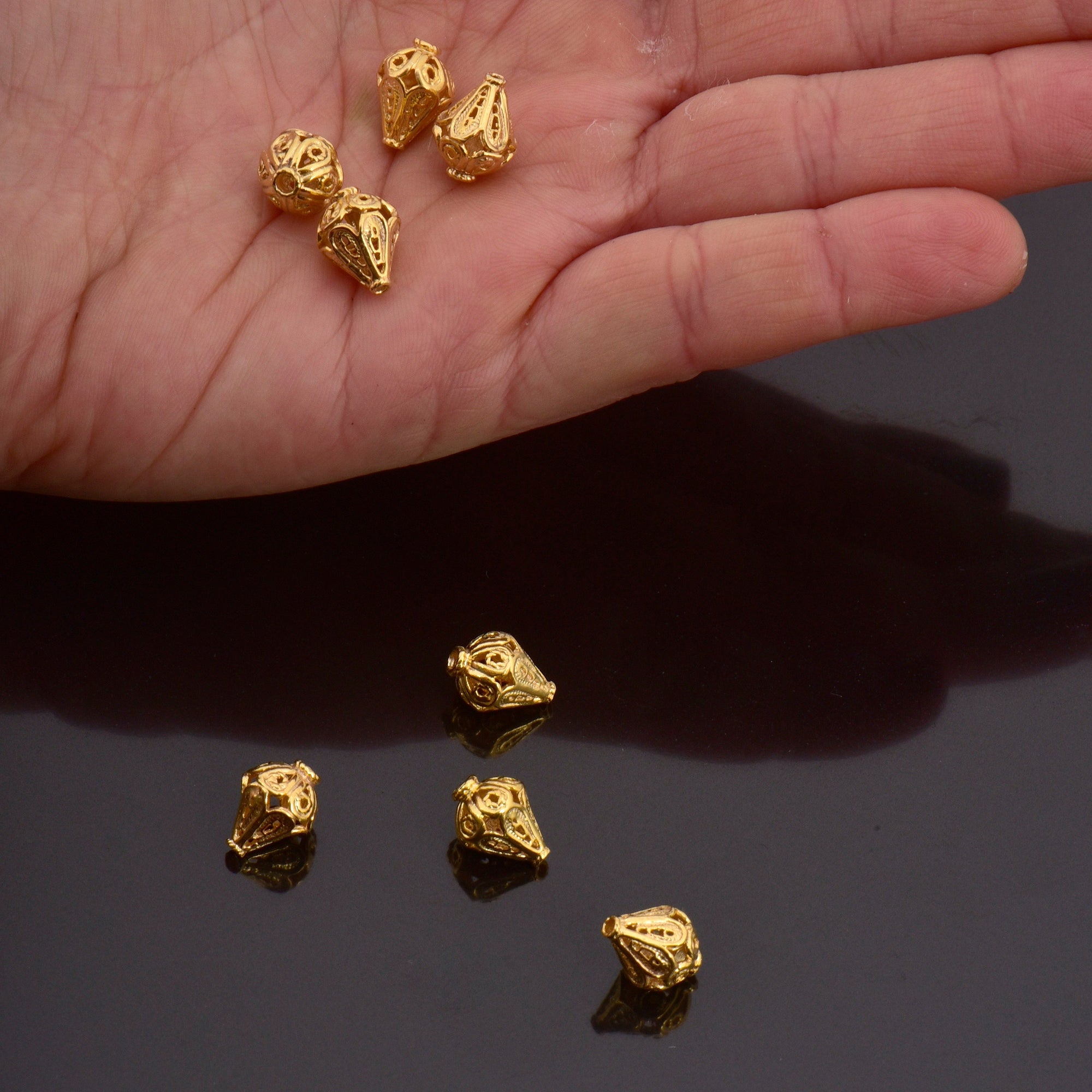 24K Gold Vermeil Filigree Beads, Handmade Silver Beads in 24K Gold, 925 Solid Silver Beads, Spacer Beads, Jewelry Supply, VM111