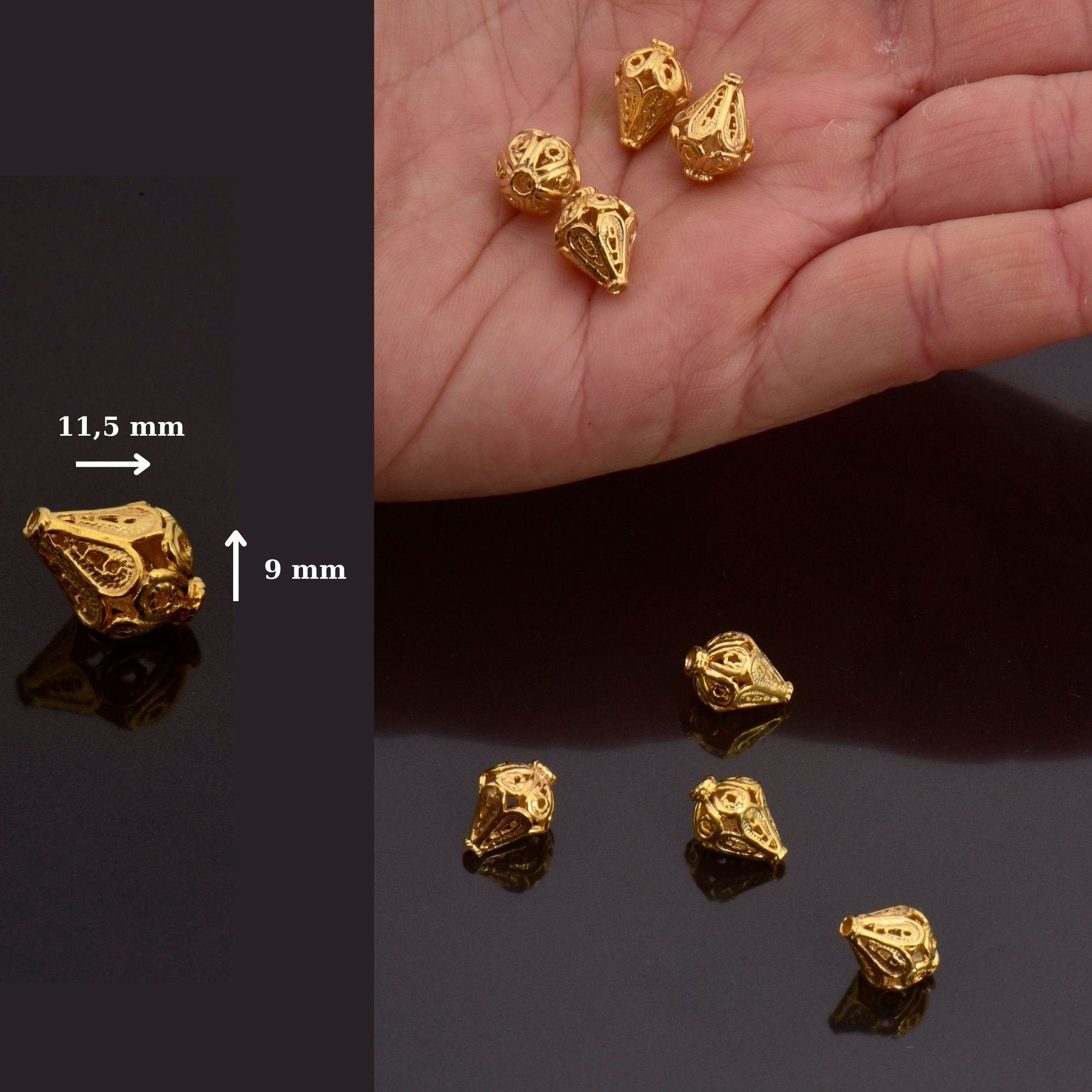 24K Gold Vermeil Filigree Beads, Handmade Silver Beads in 24K Gold, 925 Solid Silver Beads, Spacer Beads, Jewelry Supply, VM111