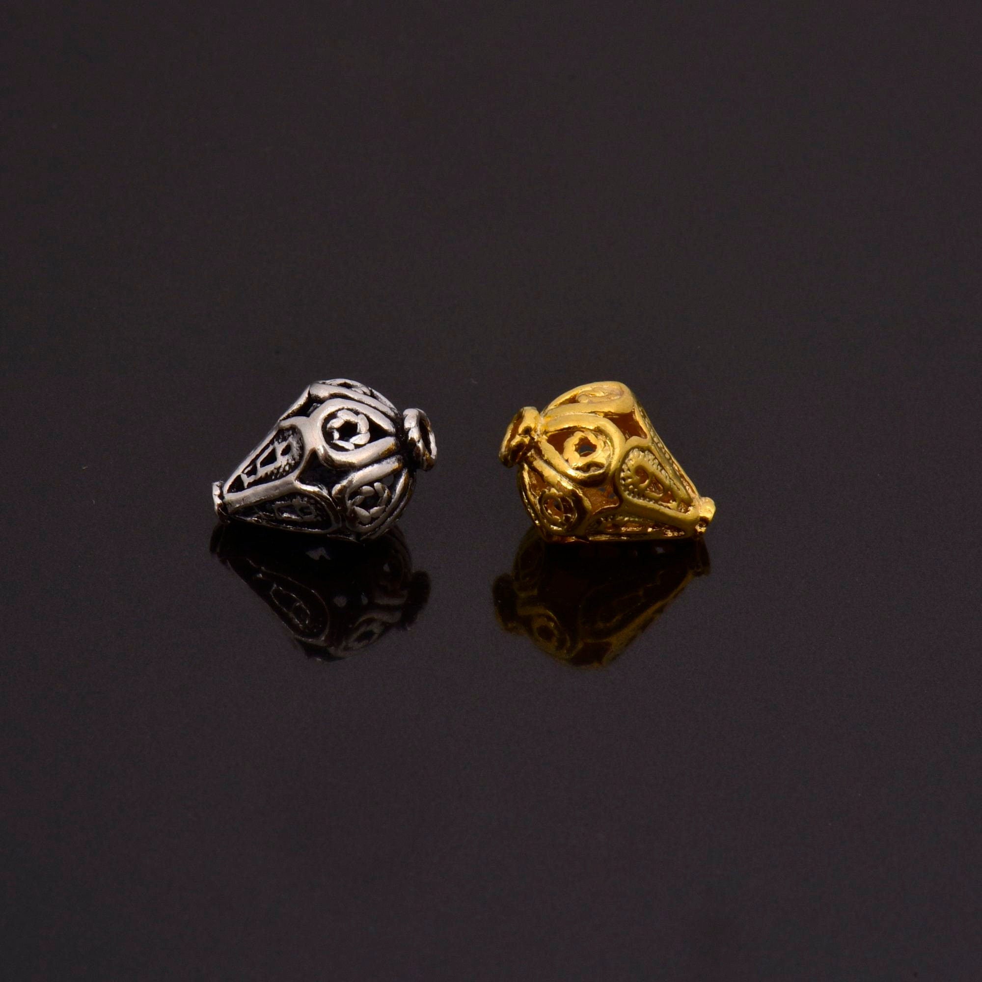 24K Gold Vermeil and 925 Silver Filigree Beads, Handmade Silver Beads in Gold, Solid Silver Beads, Spacer Beads, Jewelry Supply, M/VM111