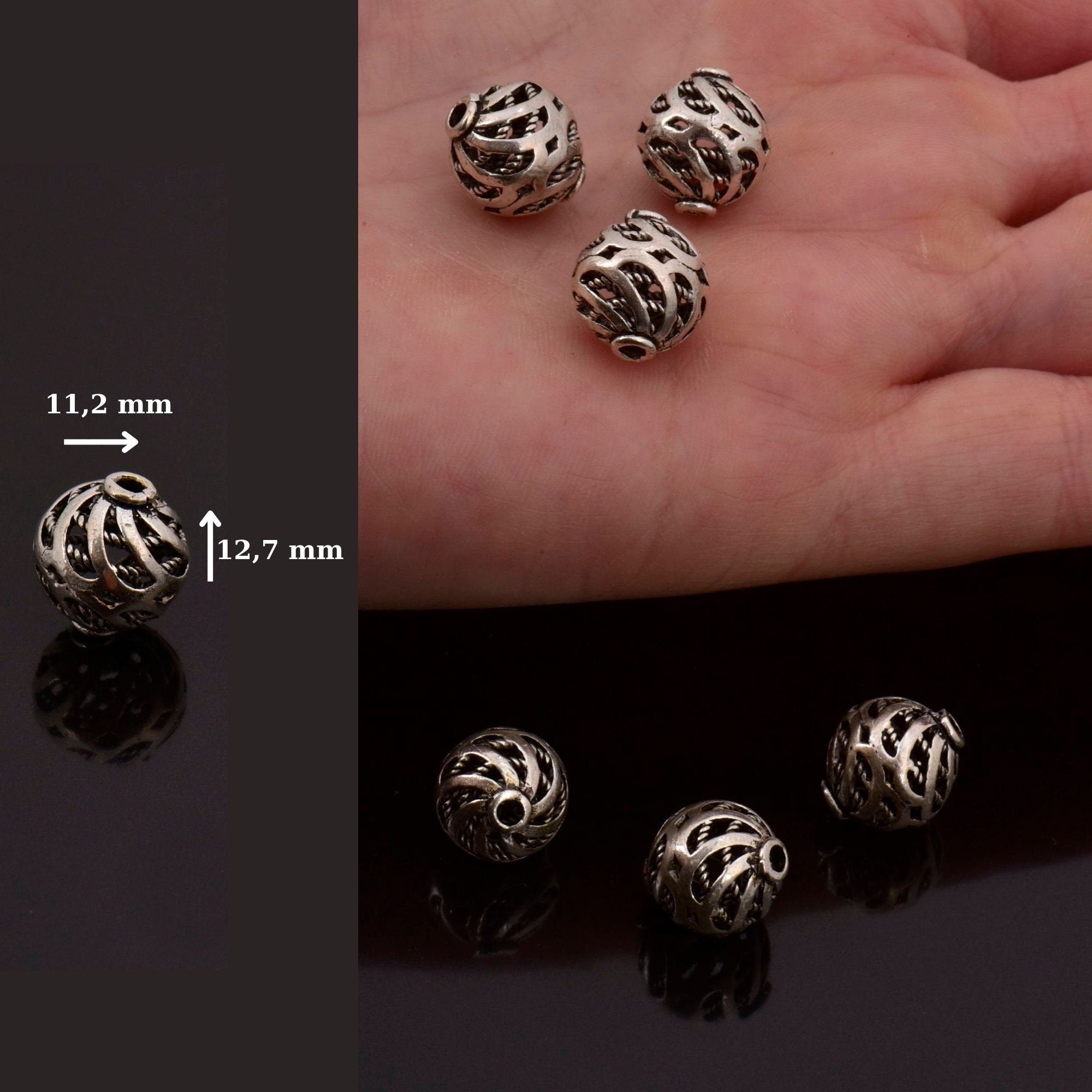 925 Sterling Silver Filigree Beads, Handmade Silver Beads, Solid Silver Beads, Spacer Beads, Jewelry Supply, M112