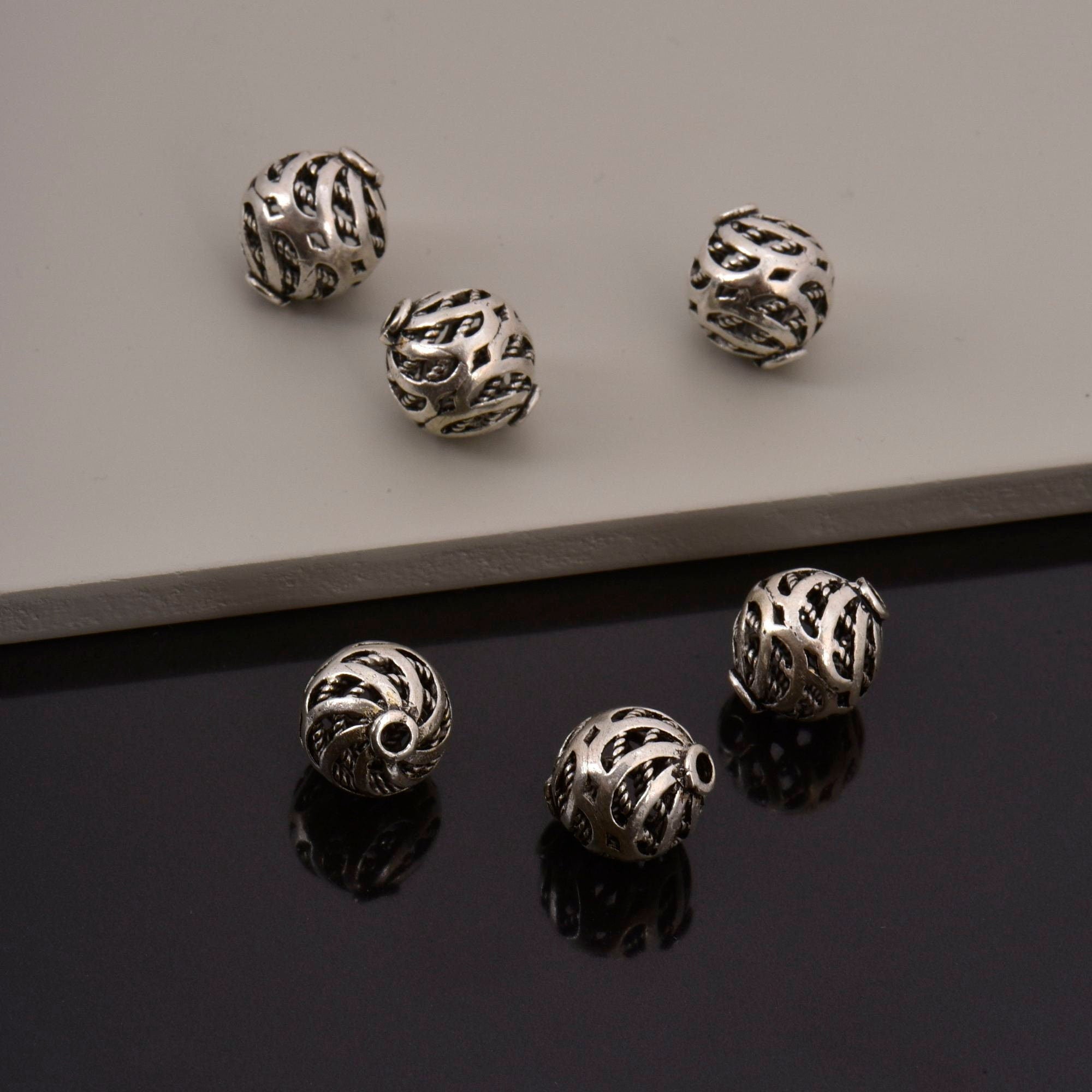 925 Sterling Silver Filigree Beads, Handmade Silver Beads, Solid Silver Beads, Spacer Beads, Jewelry Supply, M112