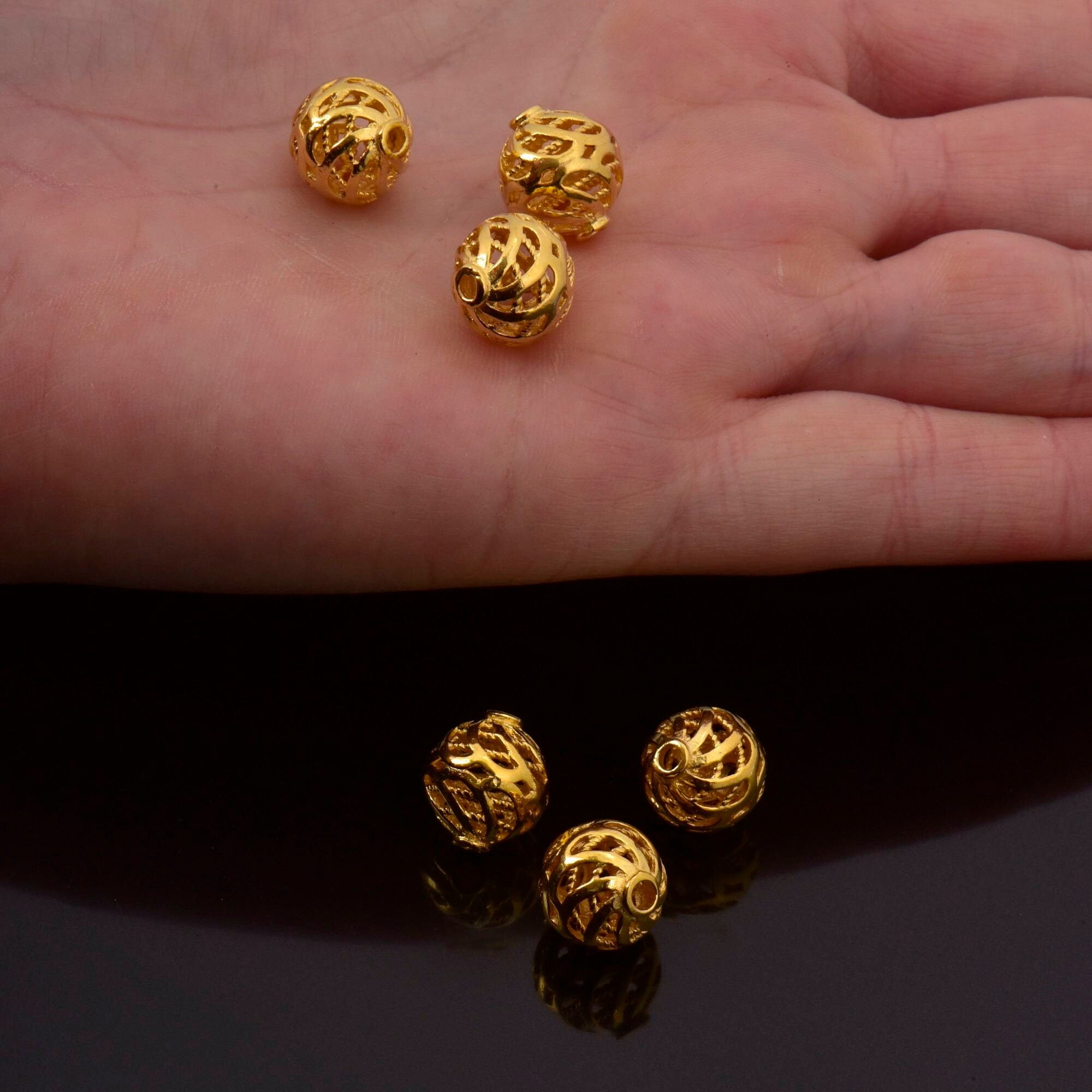 24K Gold Vermeil and 925 Silver Filigree Beads, Handmade Silver Beads in Gold, Solid Silver Beads, Spacer Beads, Jewelry Supply, M/VM112