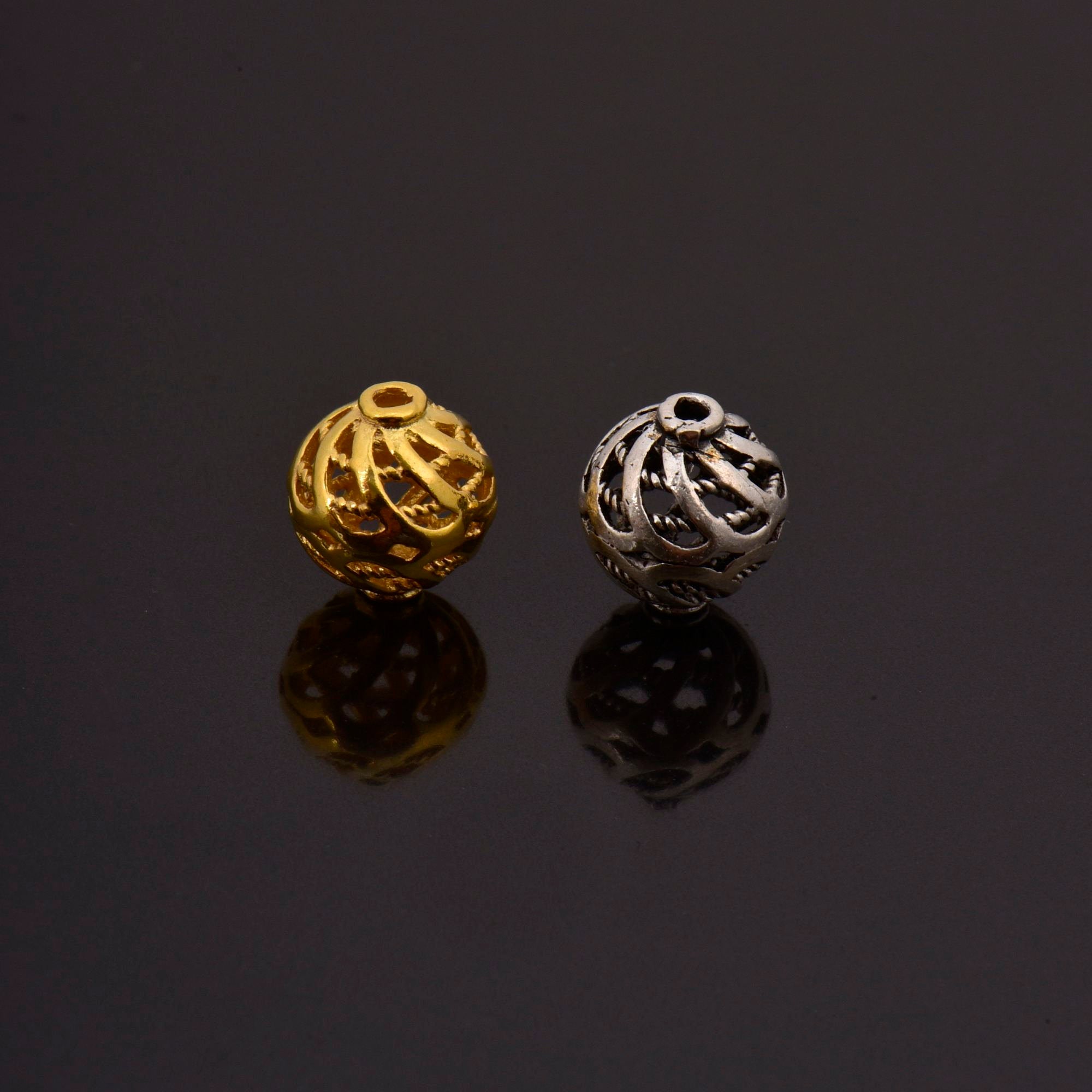 24K Gold Vermeil and 925 Silver Filigree Beads, Handmade Silver Beads in Gold, Solid Silver Beads, Spacer Beads, Jewelry Supply, M/VM112