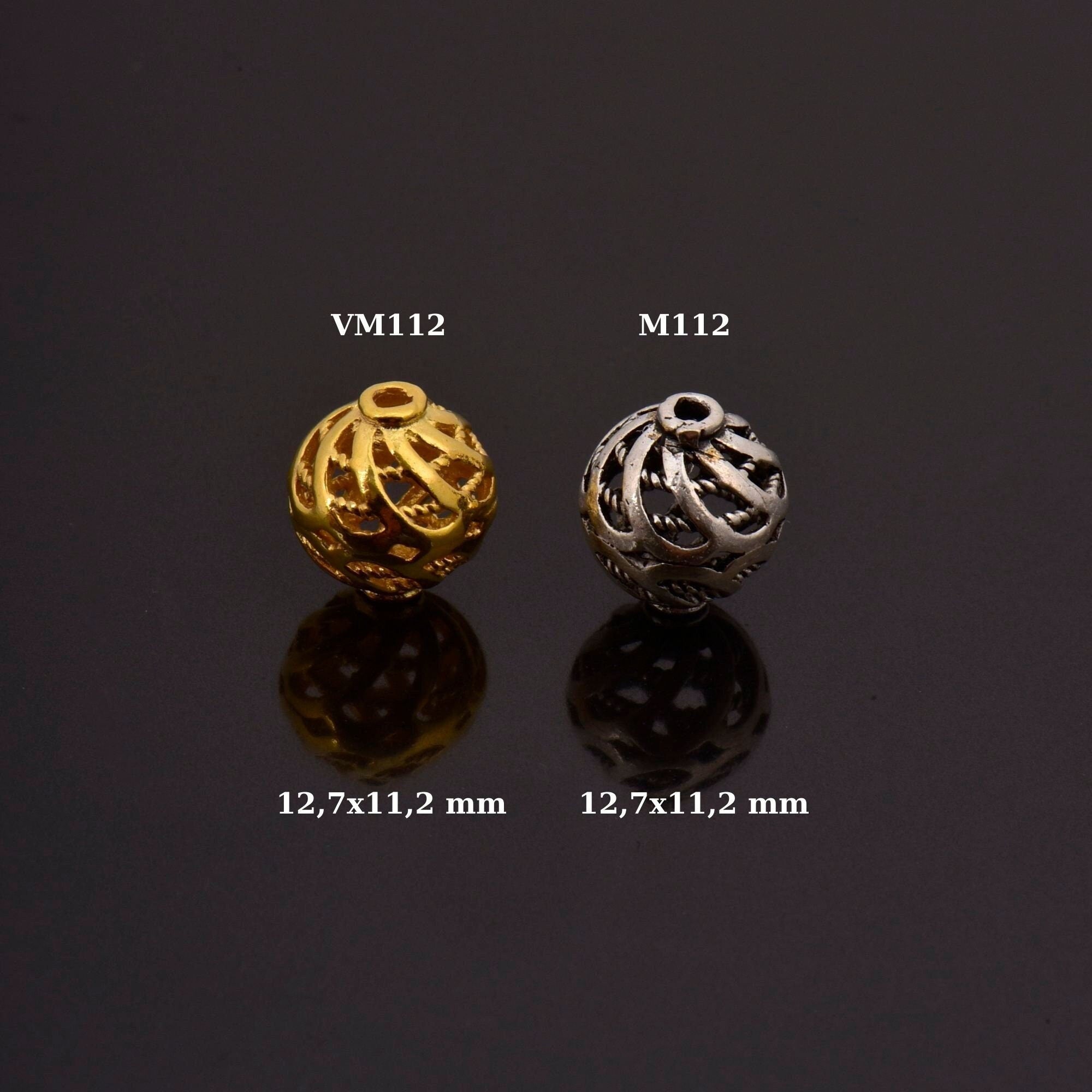 24K Gold Vermeil and 925 Silver Filigree Beads, Handmade Silver Beads in Gold, Solid Silver Beads, Spacer Beads, Jewelry Supply, M/VM112