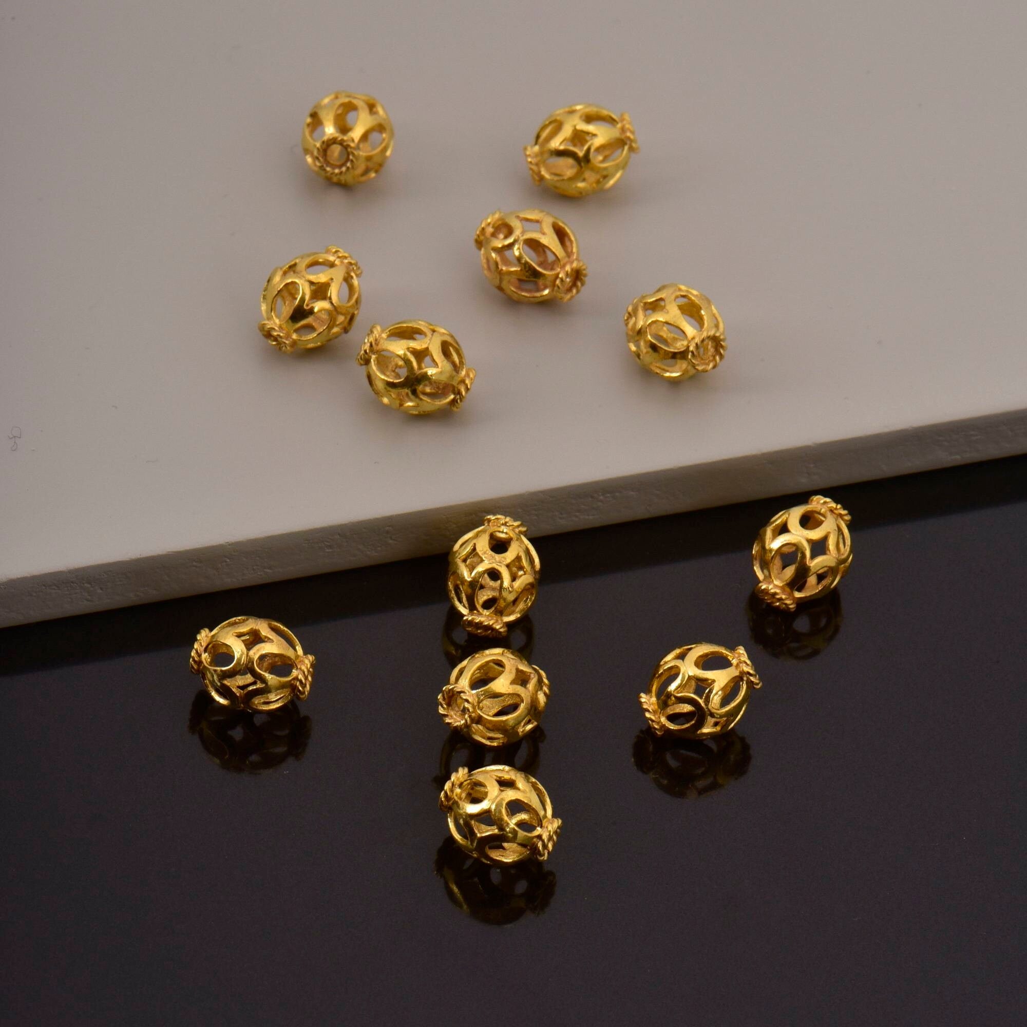 24K Gold Vermeil Filigree Beads, Handmade Silver Beads in 24K Gold, 925 Solid Silver Beads, Spacer Beads, Jewelry Supply, VM113