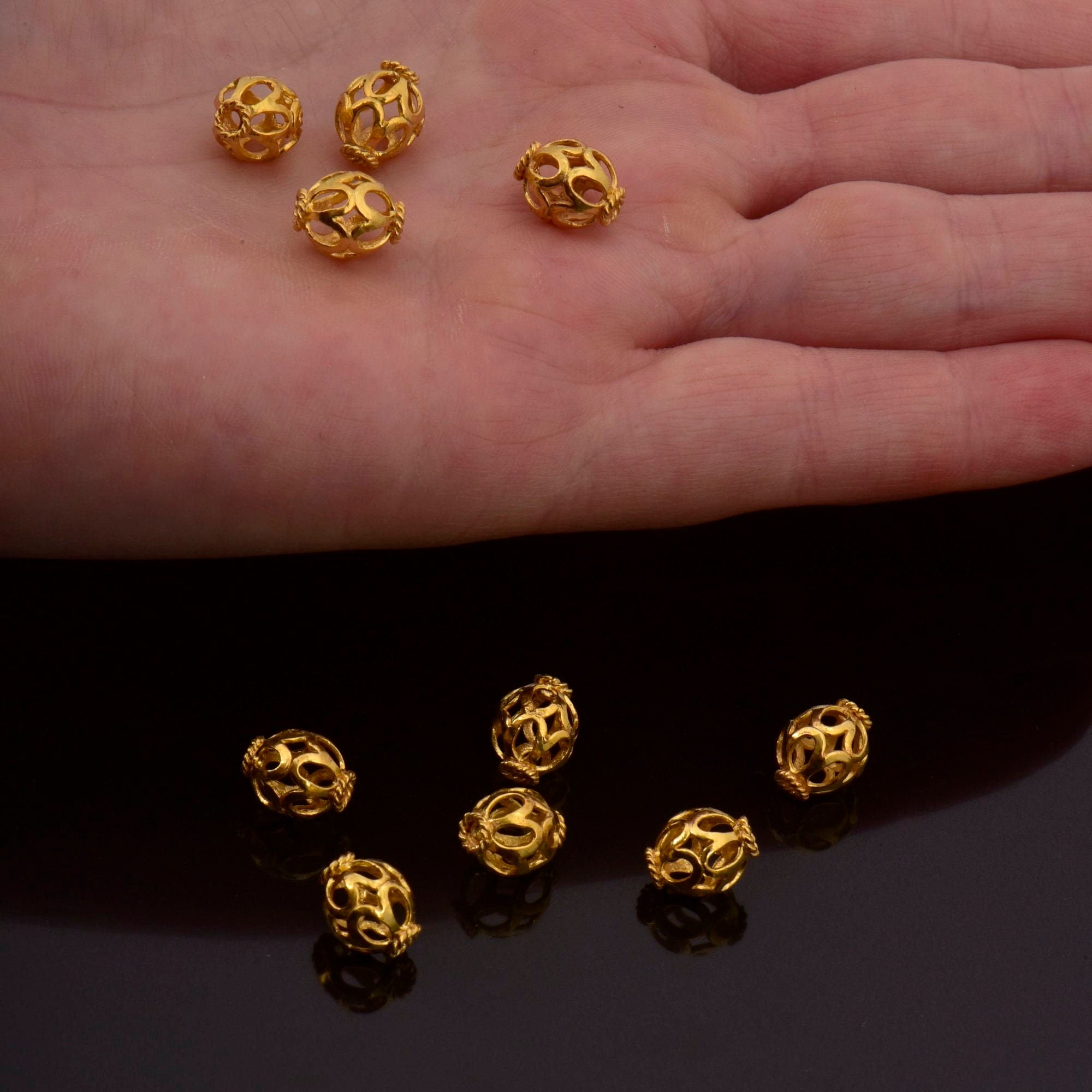 24K Gold Vermeil and 925 Silver Filigree Beads, Handmade Silver Beads in Gold, Solid Silver Beads, Spacer Beads, Jewelry Supply, M/VM113