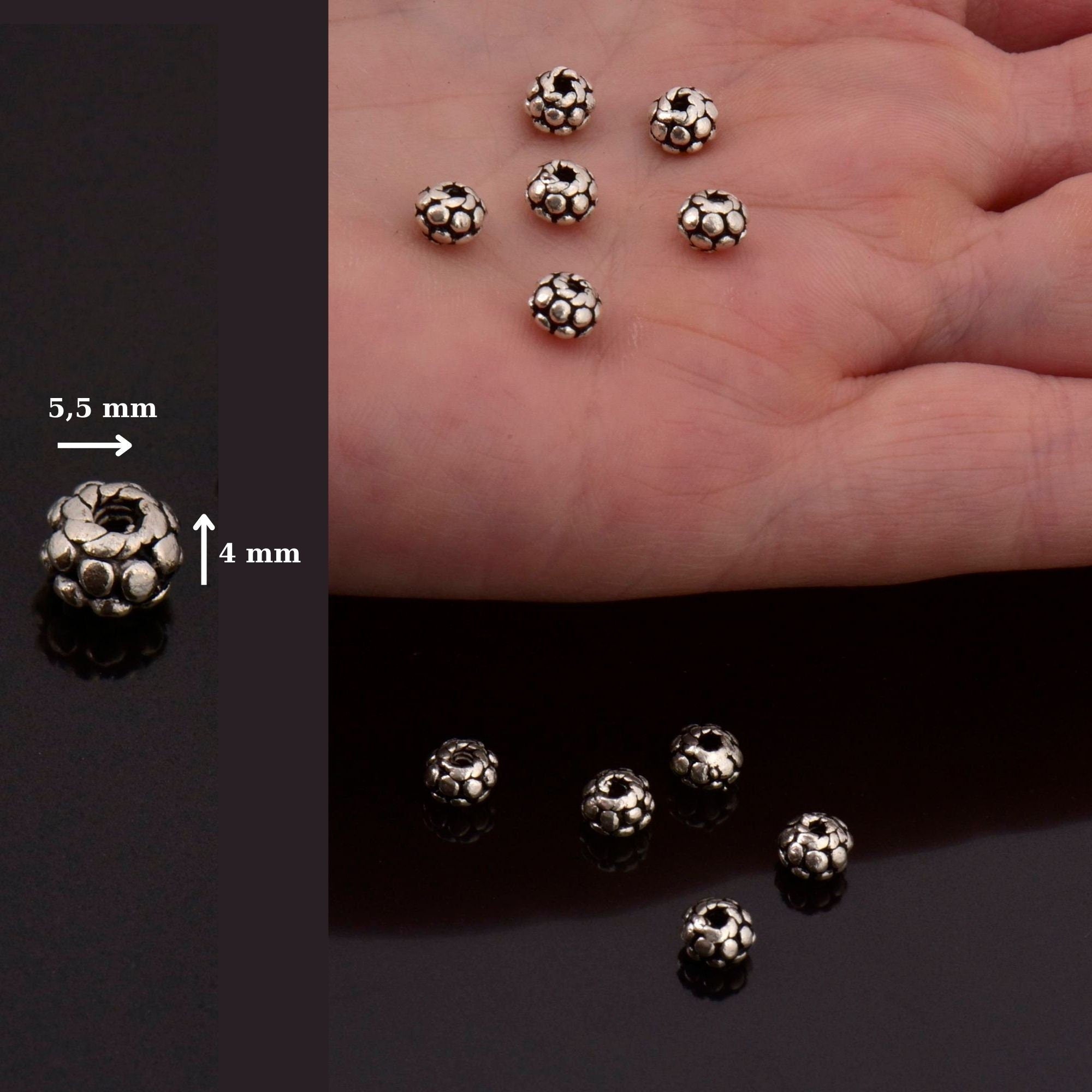 925 Sterling Silver Filigree Beads, Handmade Silver Beads, Solid Silver Beads, Spacer Beads, Jewelry Supply, M114