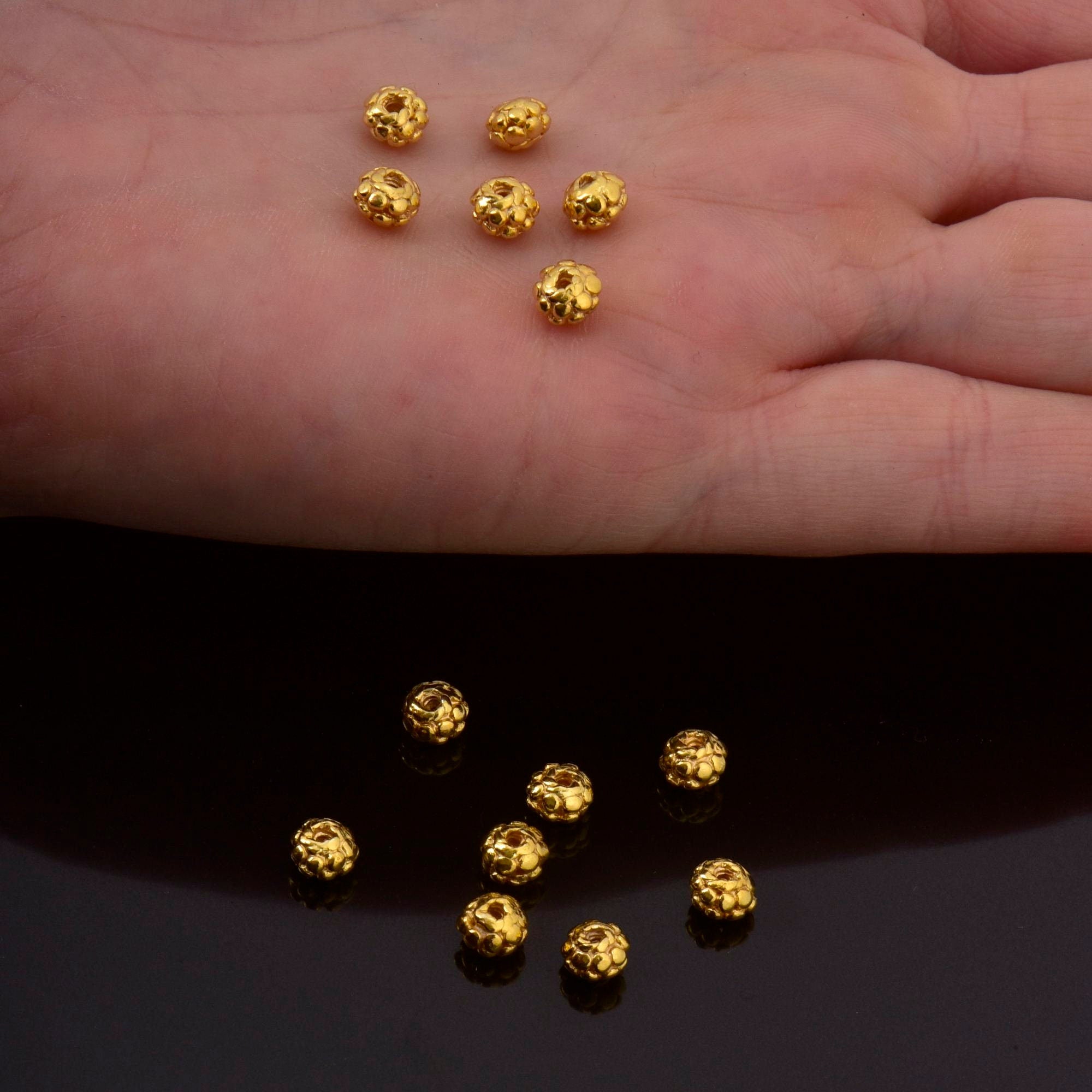24K Gold Vermeil and 925 Silver Filigree Beads, Handmade Silver Beads in Gold, Solid Silver Beads, Spacer Beads, Jewelry Supply, M/VM114