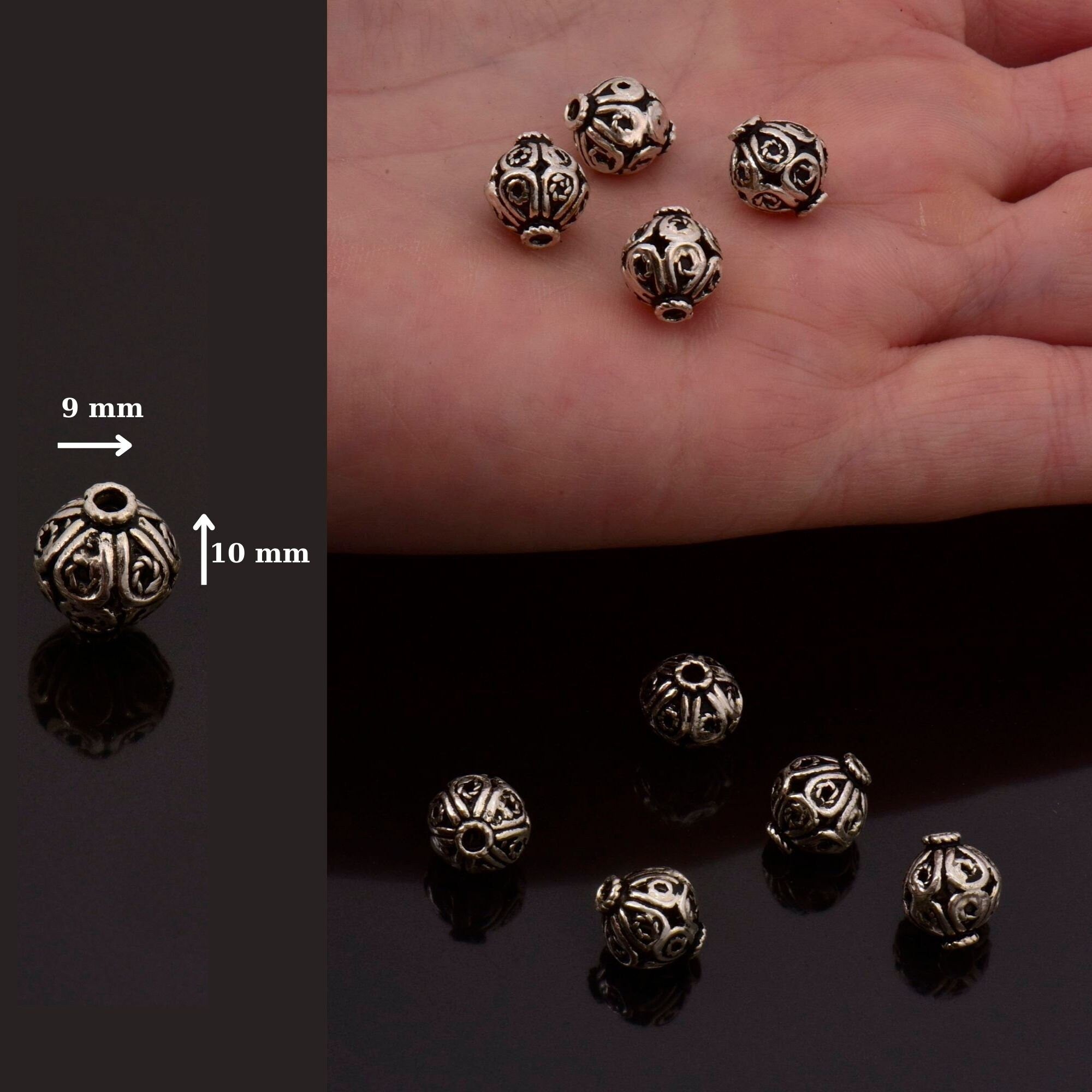 925 Sterling Silver Filigree Beads, Handmade Silver Beads, 925 Solid Silver Beads, Spacer Beads, Jewelry Supply, M115