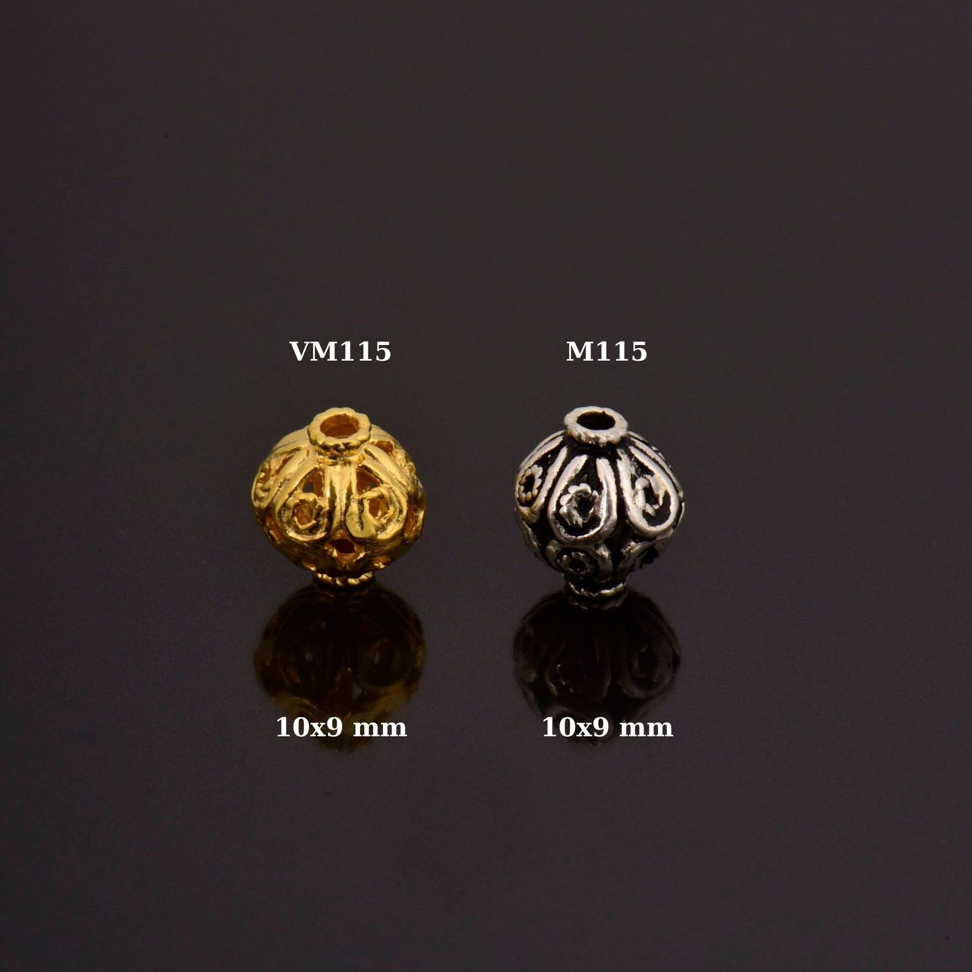 24K Gold Vermeil and 925 Silver Filigree Beads, Handmade Silver Beads in 24K Gold, Solid Silver Beads, Spacer Beads, Jewelry Supply, M/VM115
