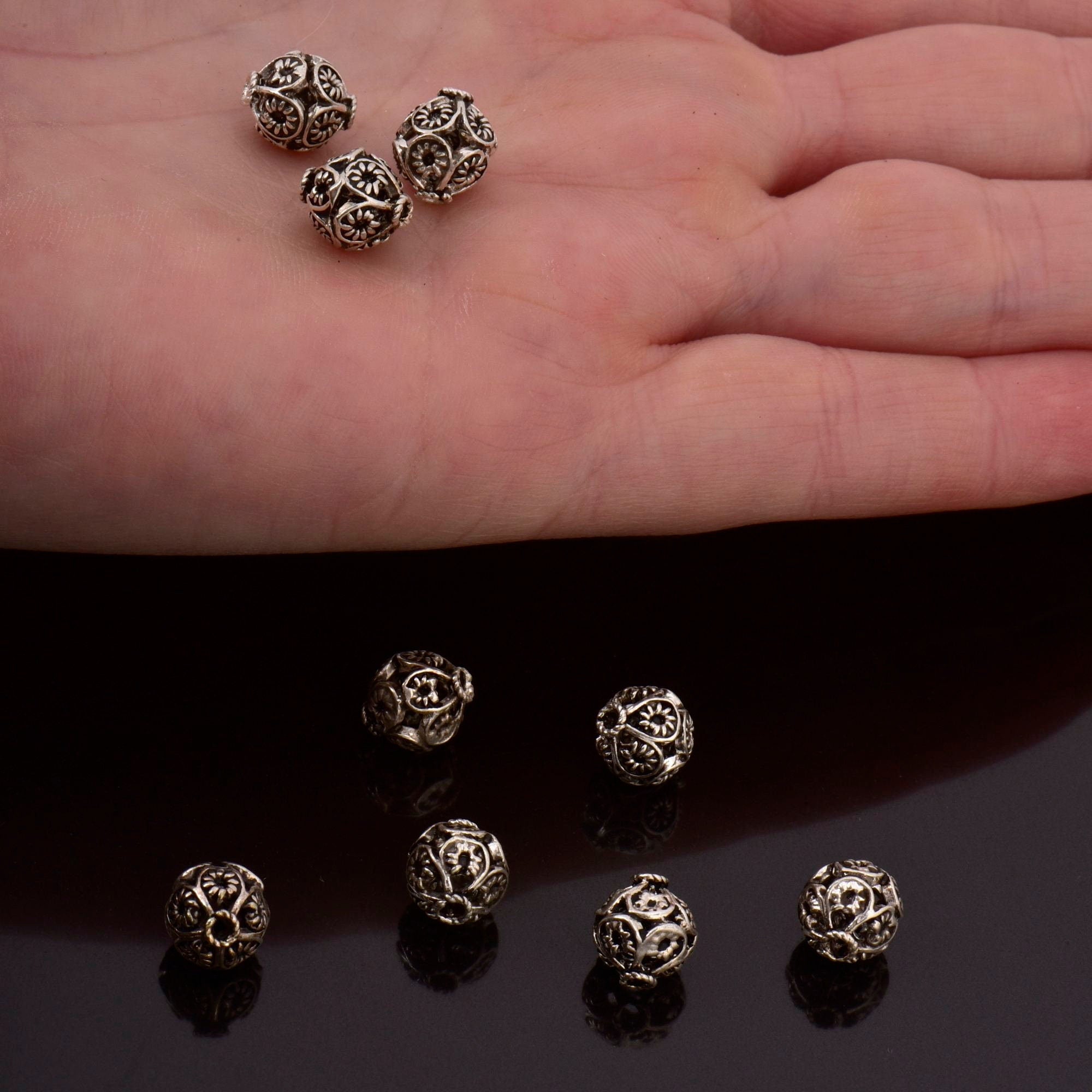 925 Sterling Silver Filigree Beads, Handmade Silver Beads, Solid Silver Beads, Spacer Beads, Jewelry Supply, M116