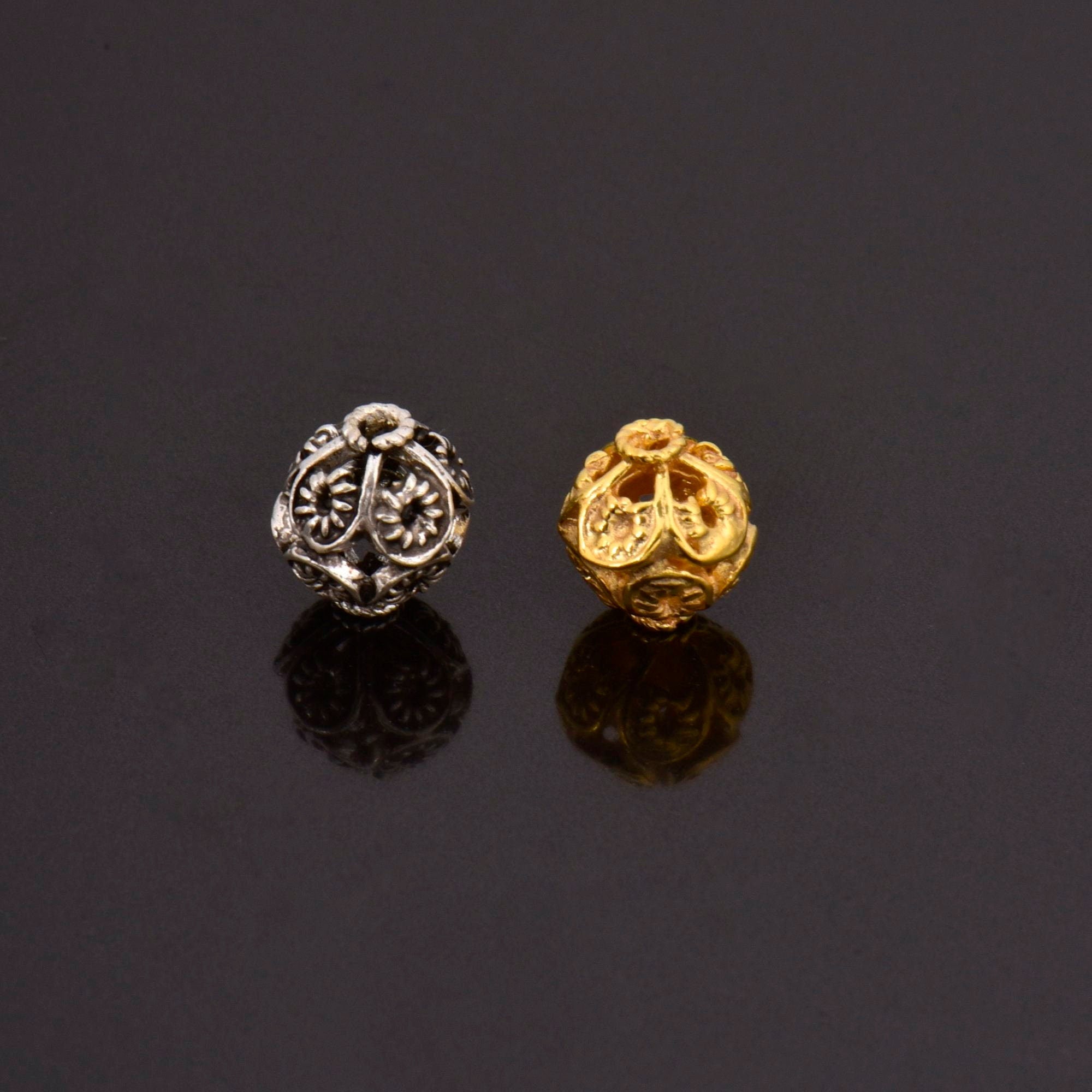 24K Gold Vermeil and 925 Silver Filigree Beads, Handmade Silver Beads in Gold, Solid Silver Beads, Spacer Beads, Jewelry Supply, M/VM116