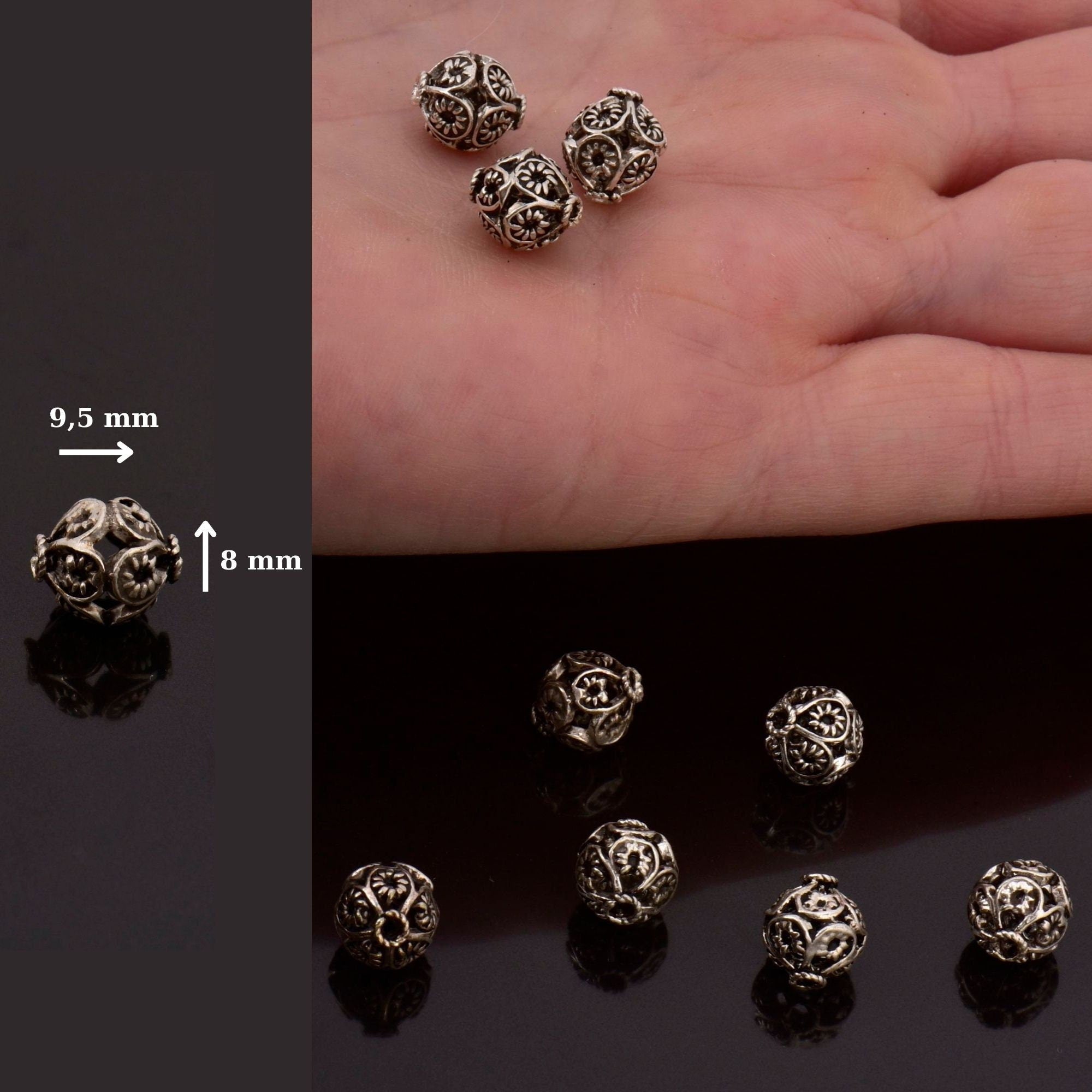 24K Gold Vermeil and 925 Silver Filigree Beads, Handmade Silver Beads in Gold, Solid Silver Beads, Spacer Beads, Jewelry Supply, M/VM116