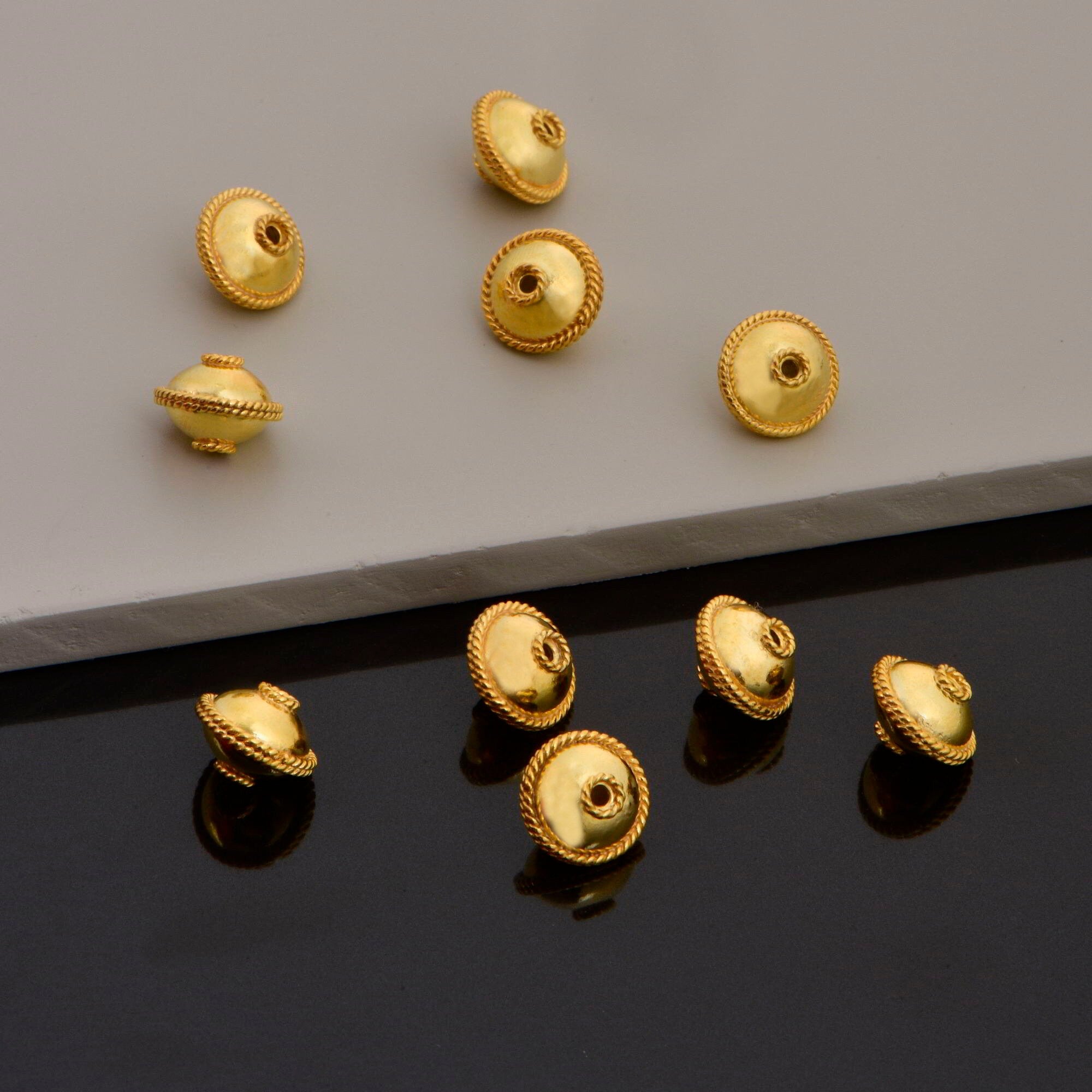 24K Gold Vermeil Flying Saucer Beads, Handmade Silver Beads in 24K Gold, 925 Solid Silver Beads, Handmade Beads, Jewelry Supply, VM118B