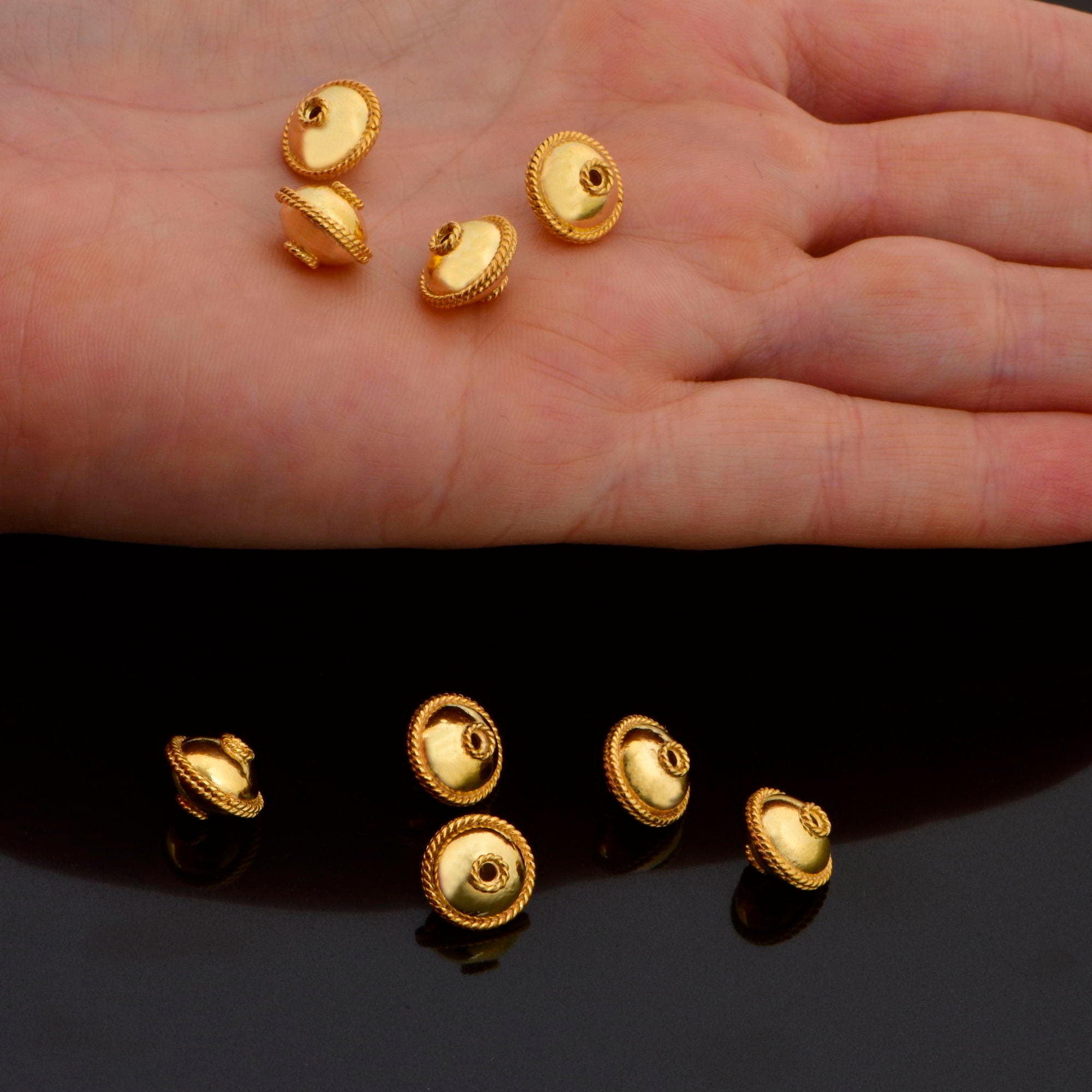 24K Gold Vermeil Flying Saucer Beads, Handmade Silver Beads in 24K Gold, 925 Solid Silver Beads, Handmade Beads, Jewelry Supply, VM118B