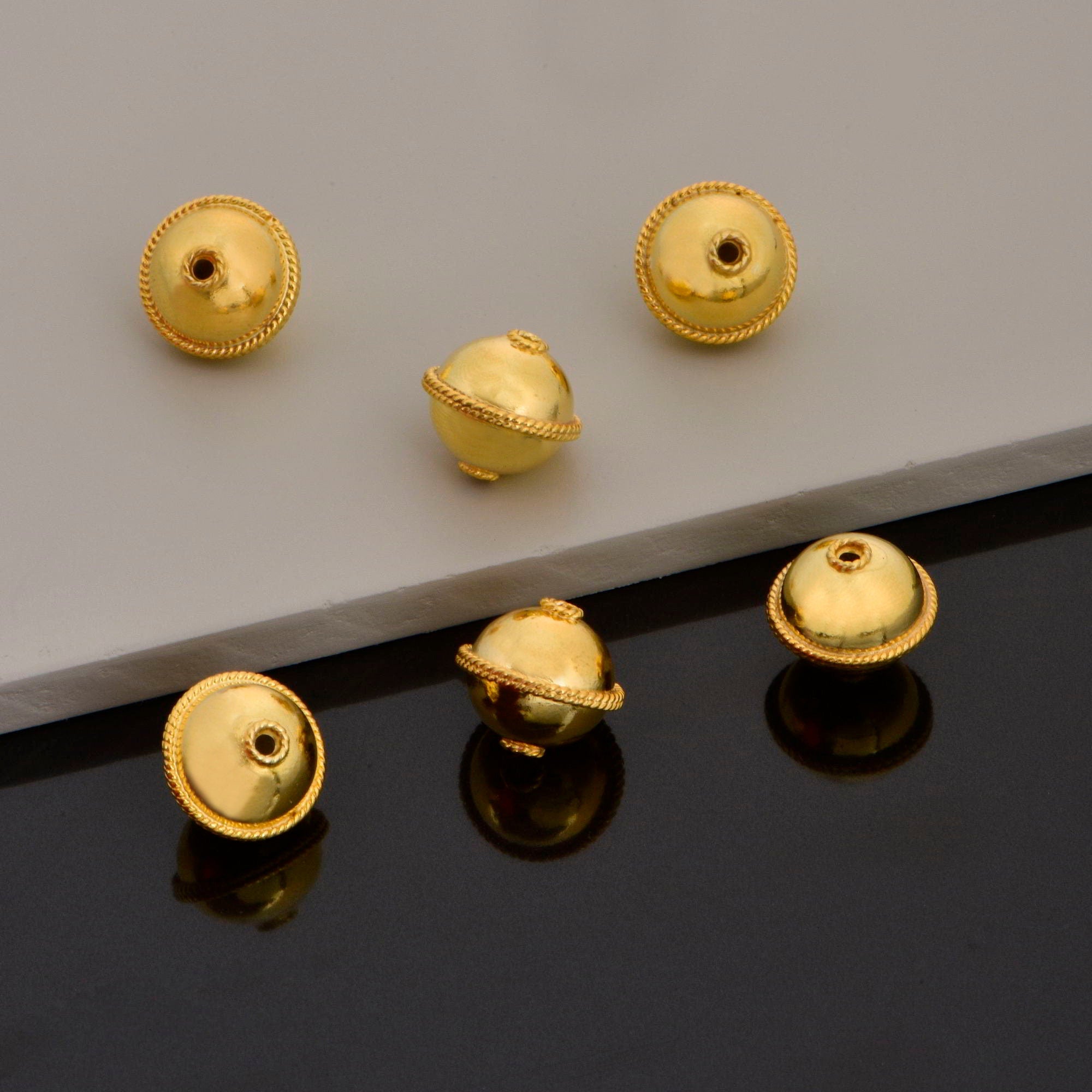 24K Gold Vermeil Flying Saucer Beads, Handmade Silver Beads in 24K Gold, 925 Solid Silver Beads, Handmade Beads ,Jewelry Supply, VM118C