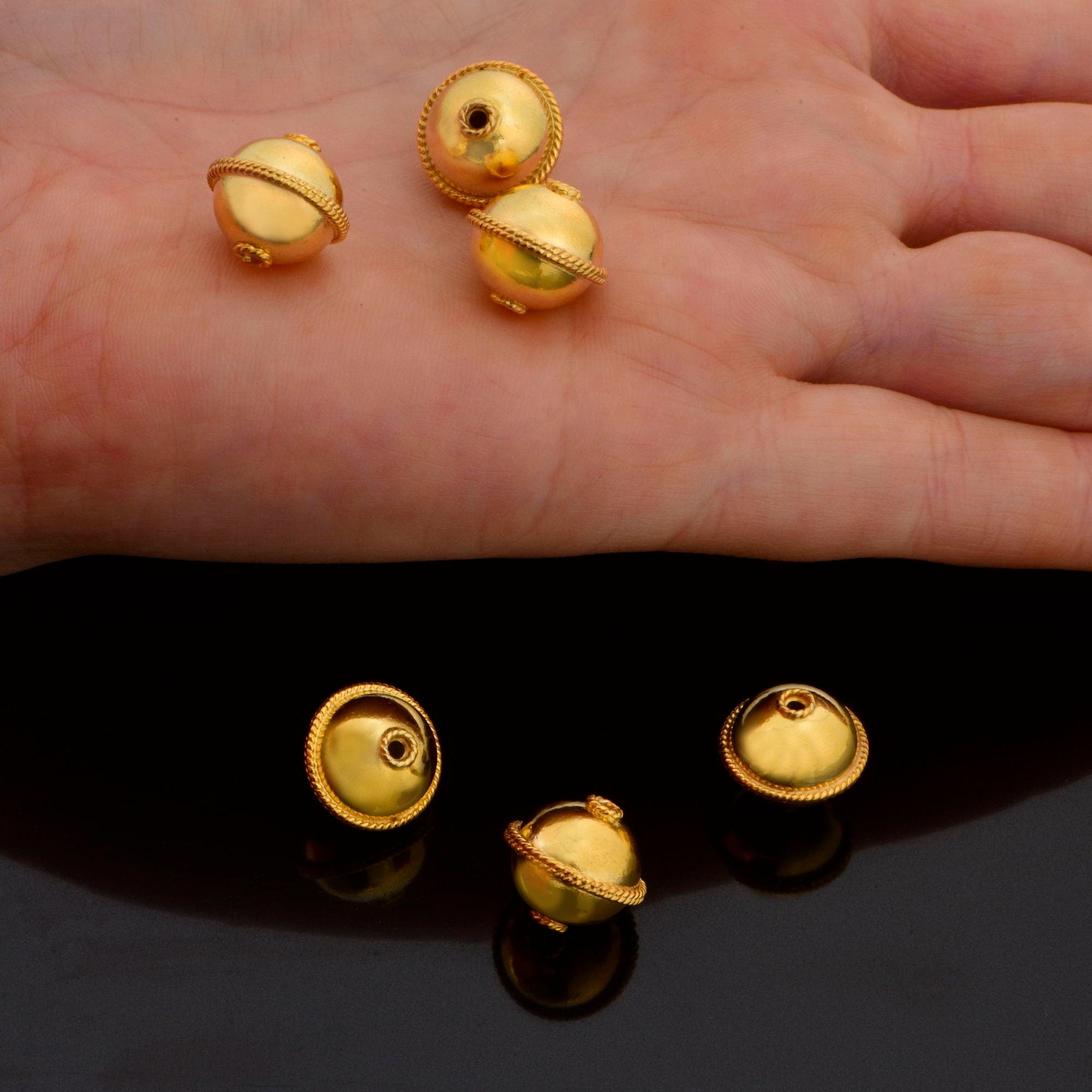 24K Gold Vermeil Flying Saucer Beads, Handmade Silver Beads in 24K Gold, 925 Solid Silver Beads, Handmade Beads ,Jewelry Supply, VM118C