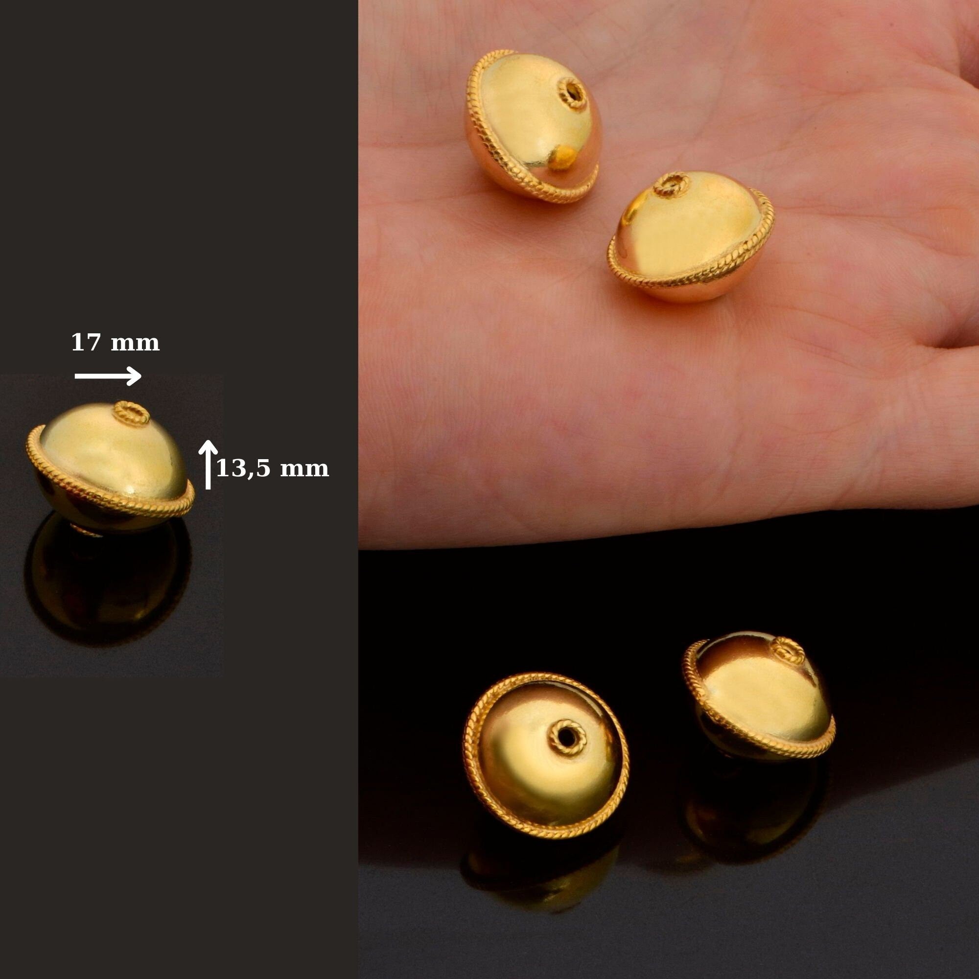 24K Gold Vermeil Flying Saucer Beads, Handmade Silver Beads in 24K Gold, 925 Solid Silver Beads, Handmade Beads, Jewelry Supply, VM118D