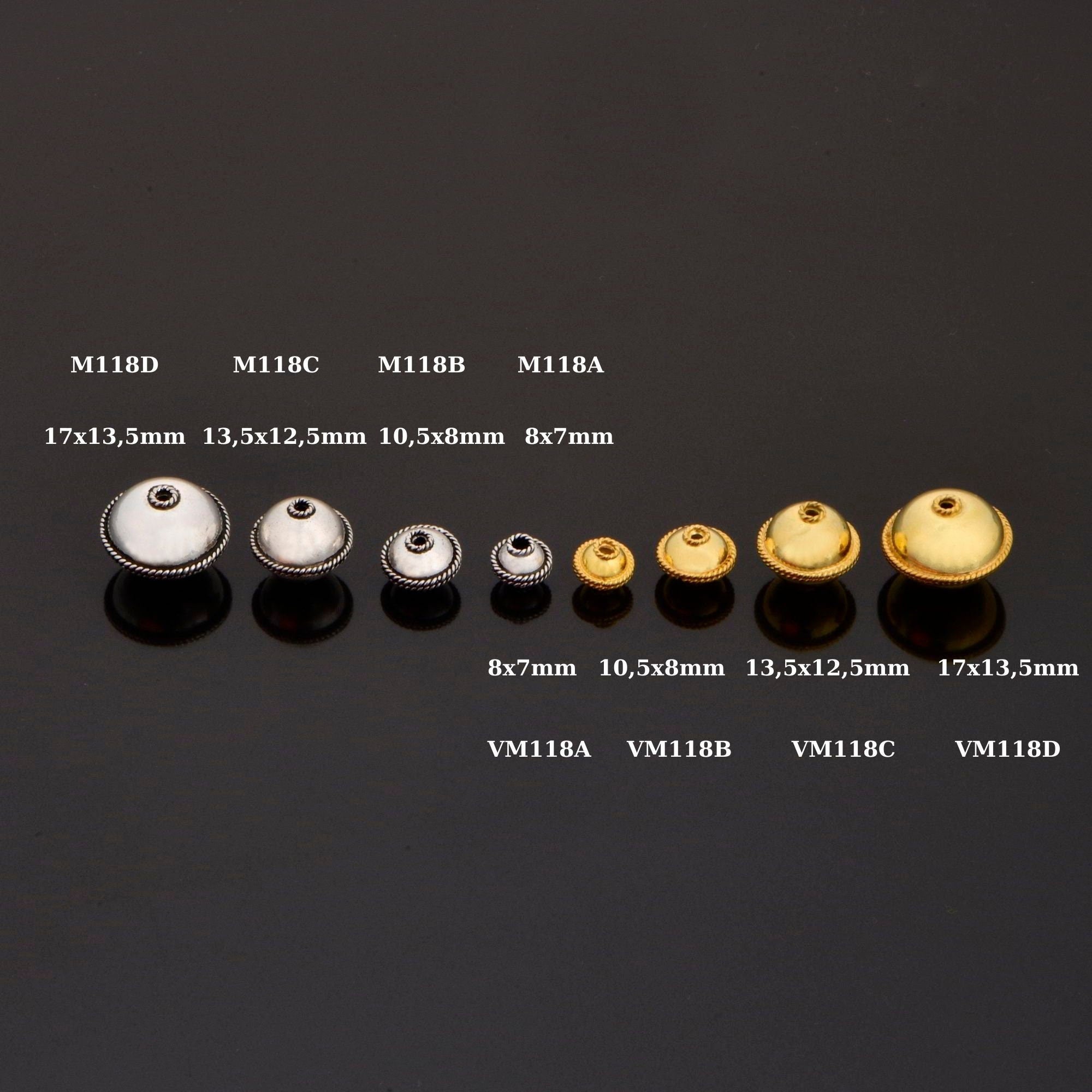 24K Gold Vermeil and 925 Silver Flying Saucer Beads, Silver Beads in Gold, Silver Beads, Flying Saucer Beads, Jewelry Supply, VM118A-D