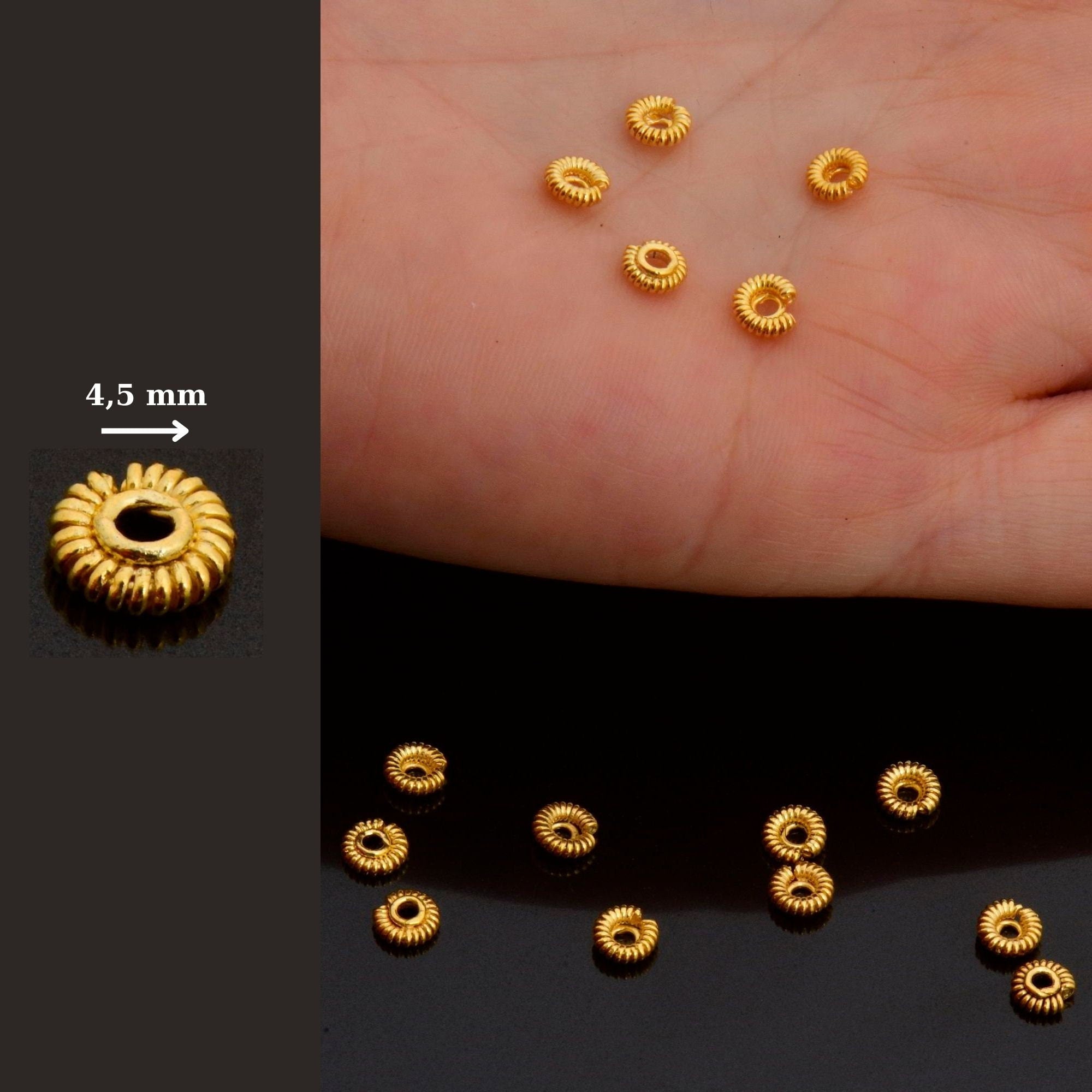 24K Gold Vermeil & 925 Silver Separators, Handmade Silver Beads in 24K Gold, Solid Silver Beads, Spacer Beads, Jewelry Supply, M/VM126