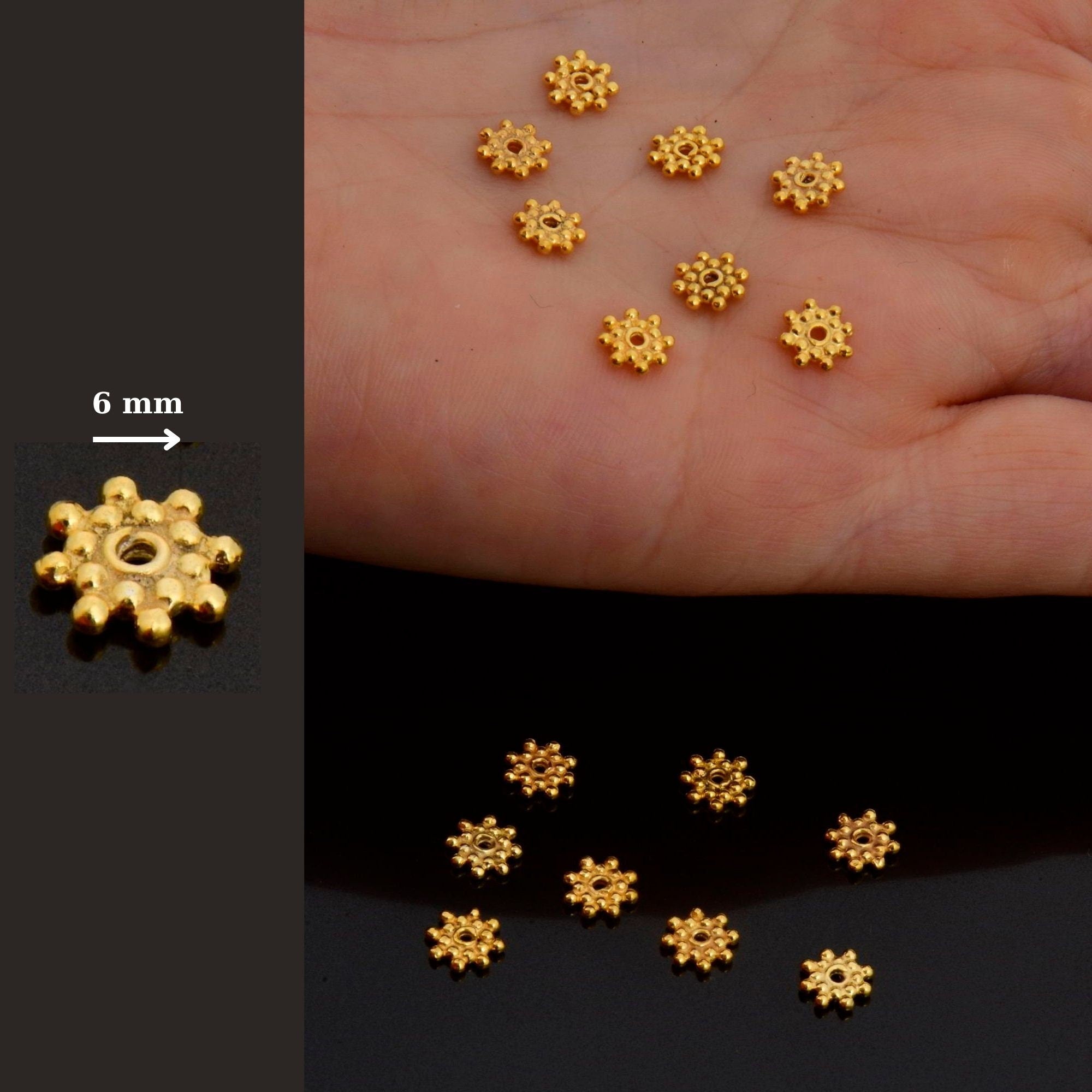 24K Gold Vermeil Separators, Handmade Silver Beads in 24K Gold, 925 Solid Silver Beads, Spacer Beads, Jewelry Supply, VM127