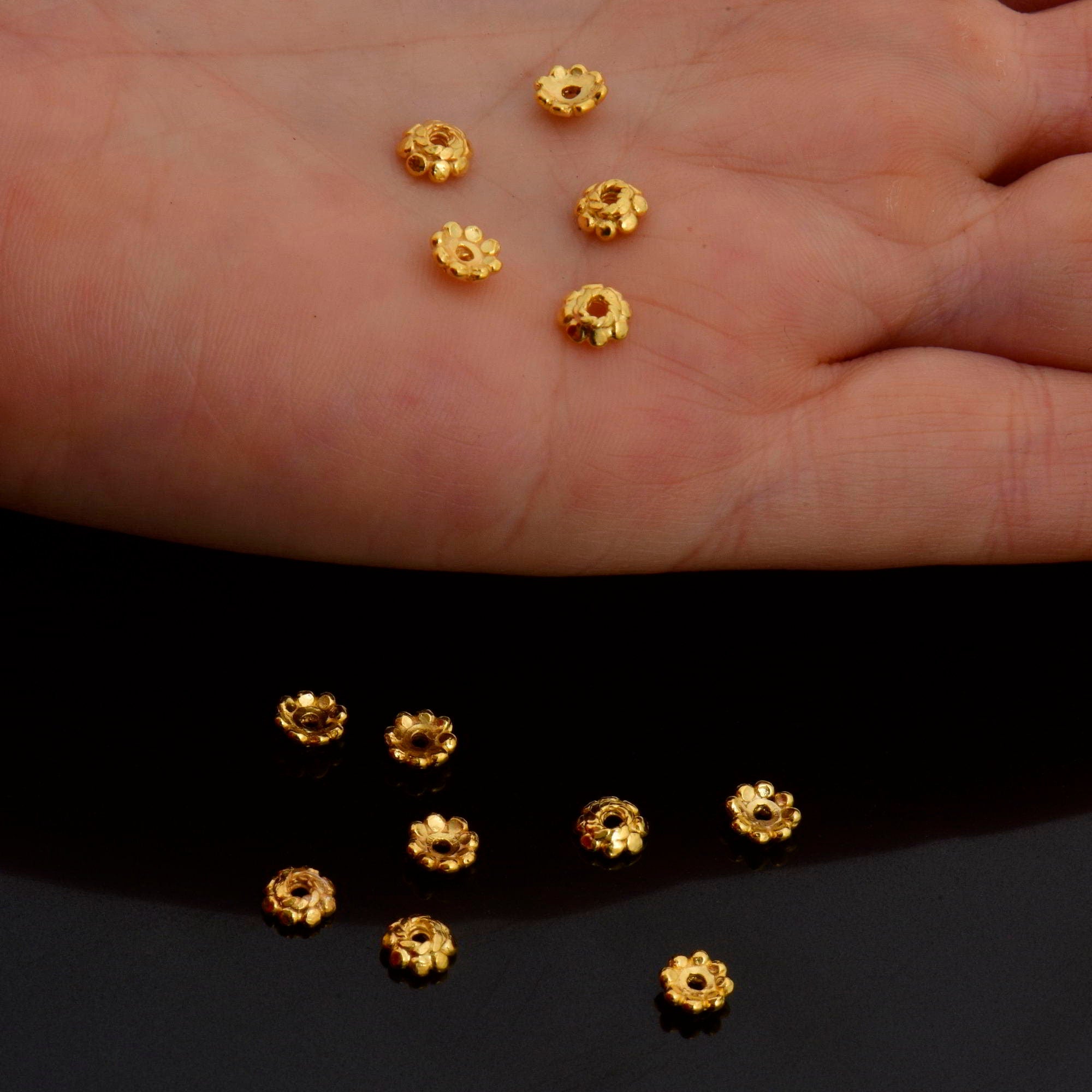 24K Gold Vermeil Separators, Handmade Silver Beads in 24K Gold, 925 Solid Silver Beads, Spacer Beads, Jewelry Supply, VM128