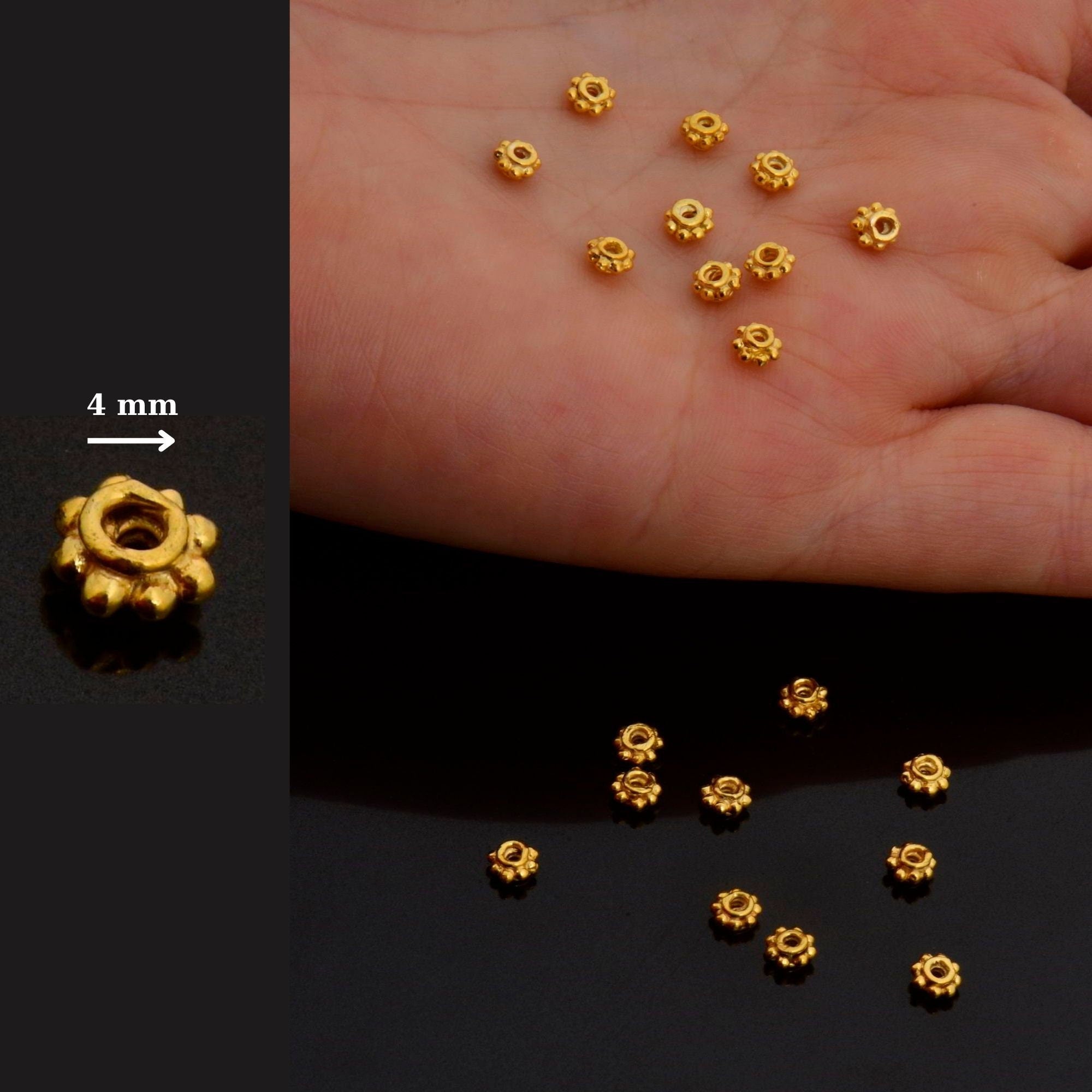 24K Gold Vermeil & 925 Silver Separators, Handmade Silver Beads in Gold, Solid Silver Beads, Spacer Beads, Jewelry Supply, M/VM133