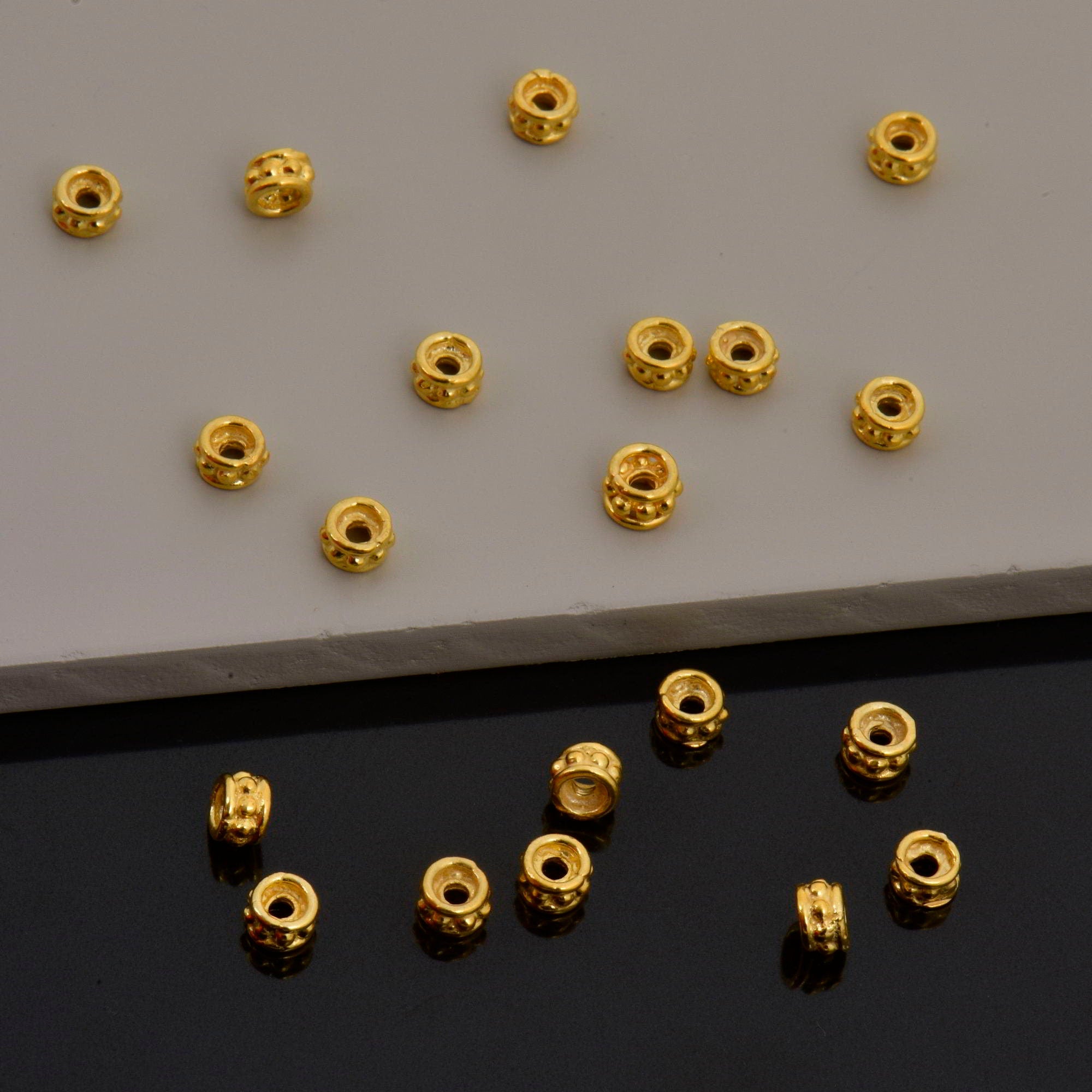 24K Gold Vermeil Separators, Handmade Silver Beads in 24K Gold, 925 Solid Silver Beads, Spacer Beads, Jewelry Supply, VM135A