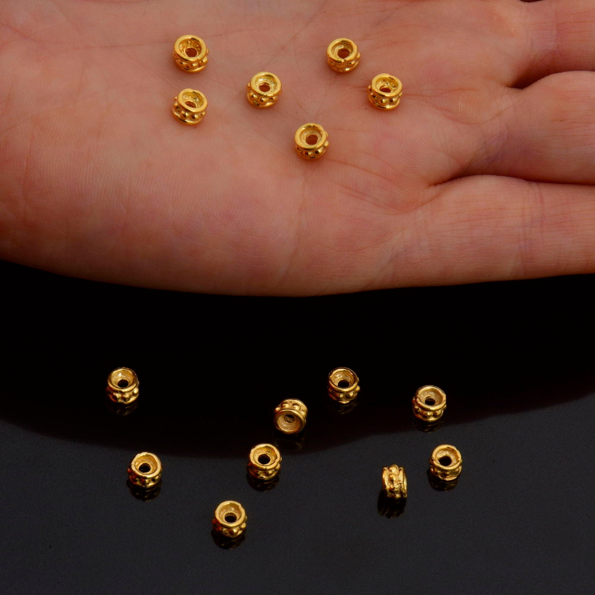 24K Gold Vermeil Separators, Handmade Silver Beads in 24K Gold, 925 Solid Silver Beads, Spacer Beads, Jewelry Supply, VM135A