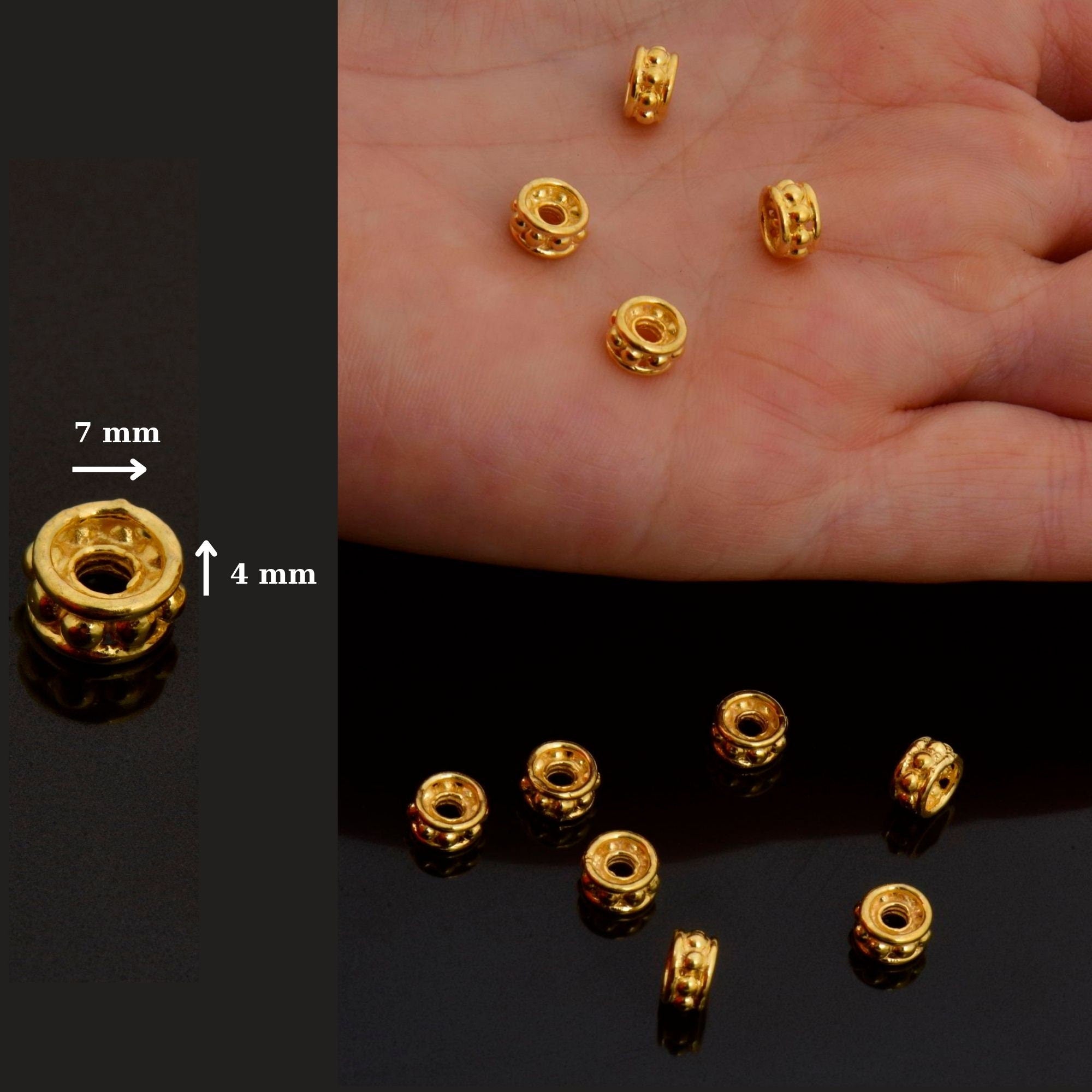 24K Gold Vermeil & 925 Silver Separators, Handmade Silver Beads in 24K Gold, Solid Silver Beads, Spacer Beads, Jewelry Supply, M/VM135 A-B