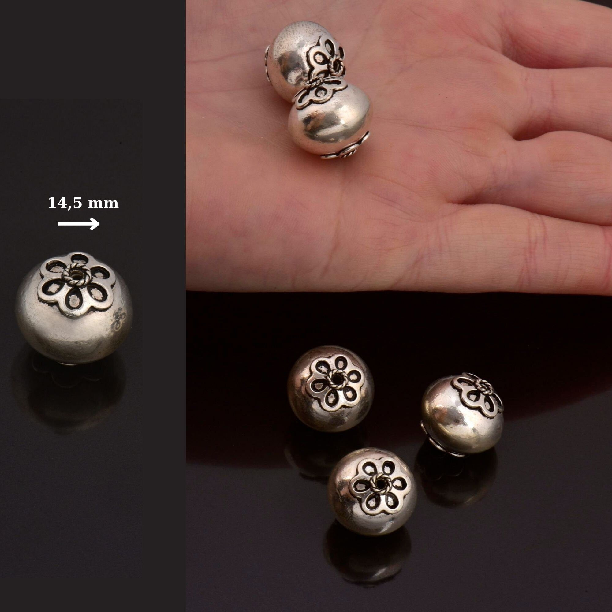 925 Sterling Silver Large Sized Capped Seamless Beads, Handmade Silver Beads, Solid Silver Beads, Jewelry Supply, M108B