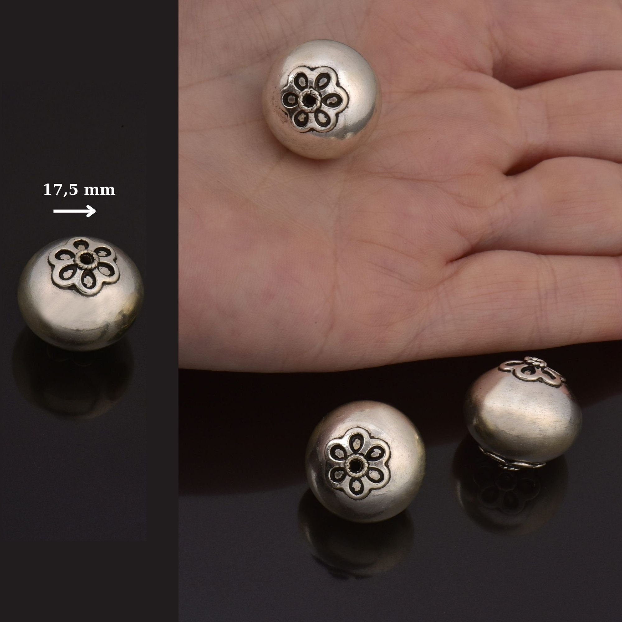 925 Sterling Silver Large Sized Capped Seamless Beads, Handmade Silver Beads, Solid Silver Beads, Jewelry Supply, M108C